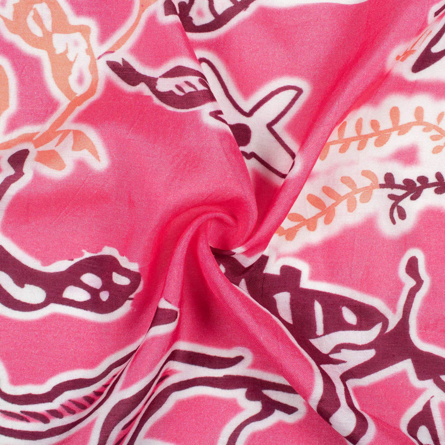 Punch Pink And Dark Brown Daman Pattern Digital Print Viscose Muslin Fabric
