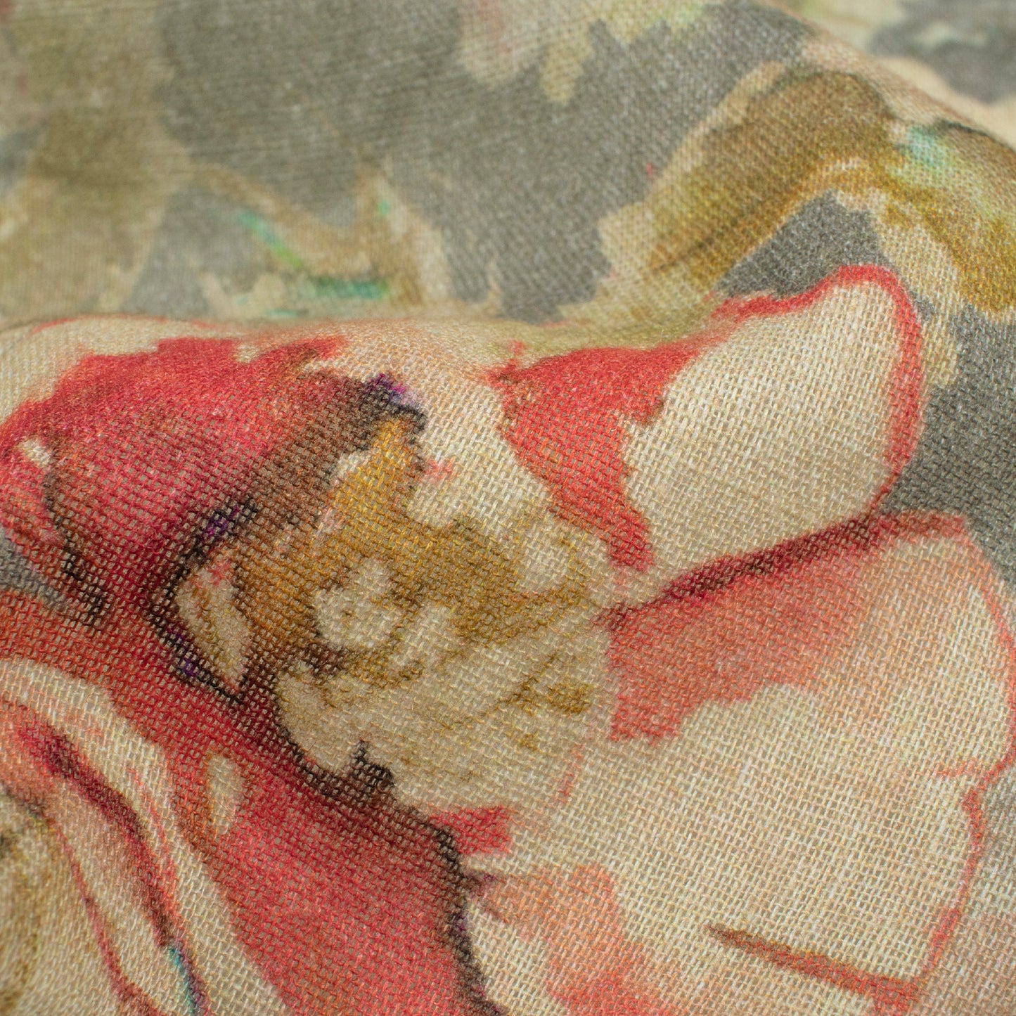 Lava Grey And Blush Red Floral Pattern Digital Print Pure Cotton Mulmul Fabric