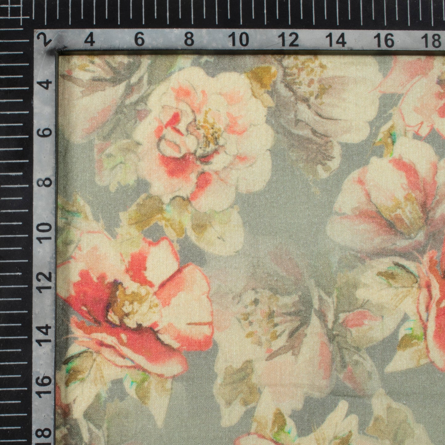 Lava Grey And Blush Red Floral Pattern Digital Print Pure Cotton Mulmul Fabric