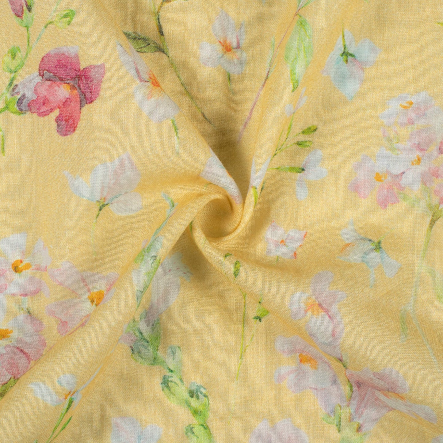 Bumblebee Yellow And Red Floral Pattern Digital Print Pure Cotton Mulmul Fabric