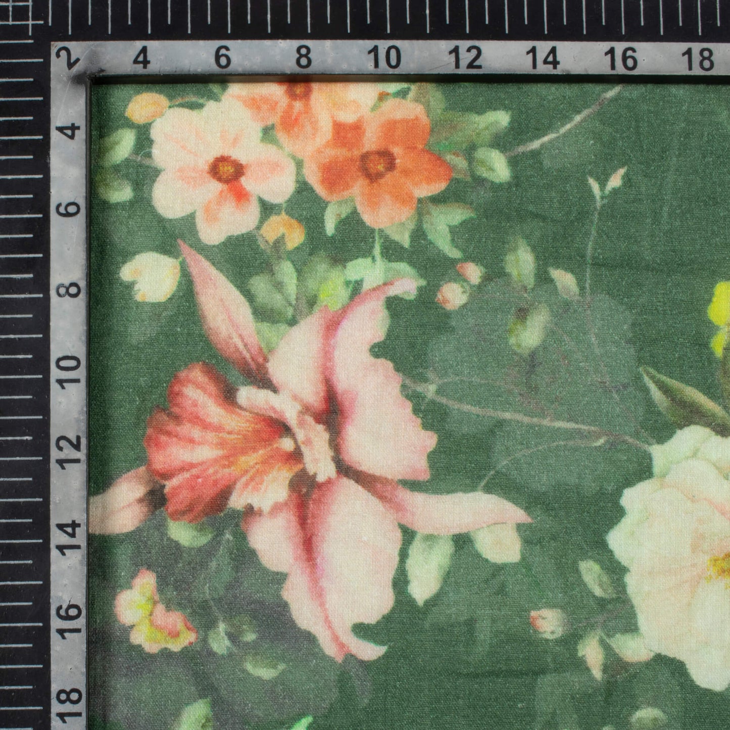 Hunter Green And White Floral Pattern Digital Print Pure Cotton Mulmul Fabric