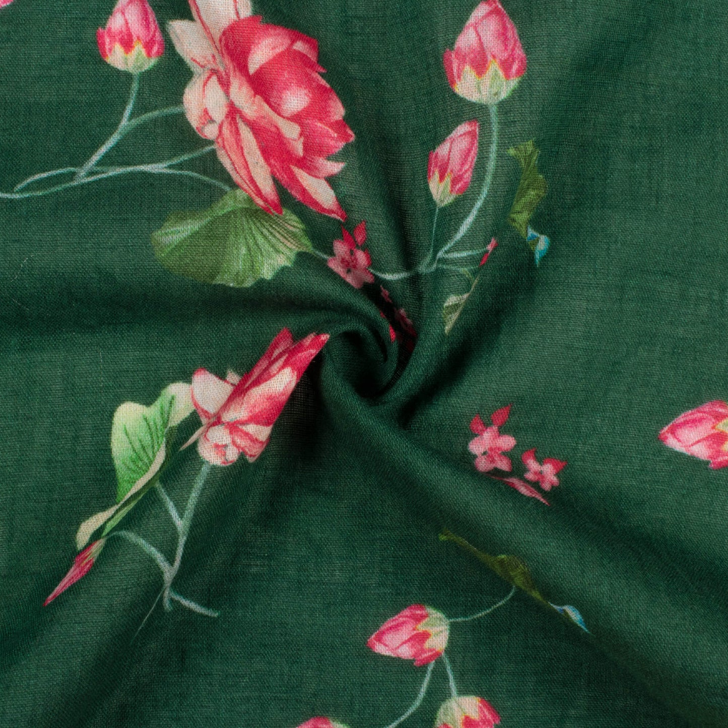 Sacramento Green And Red Floral Pattern Digital Print Pure Cotton Mulmul Fabric