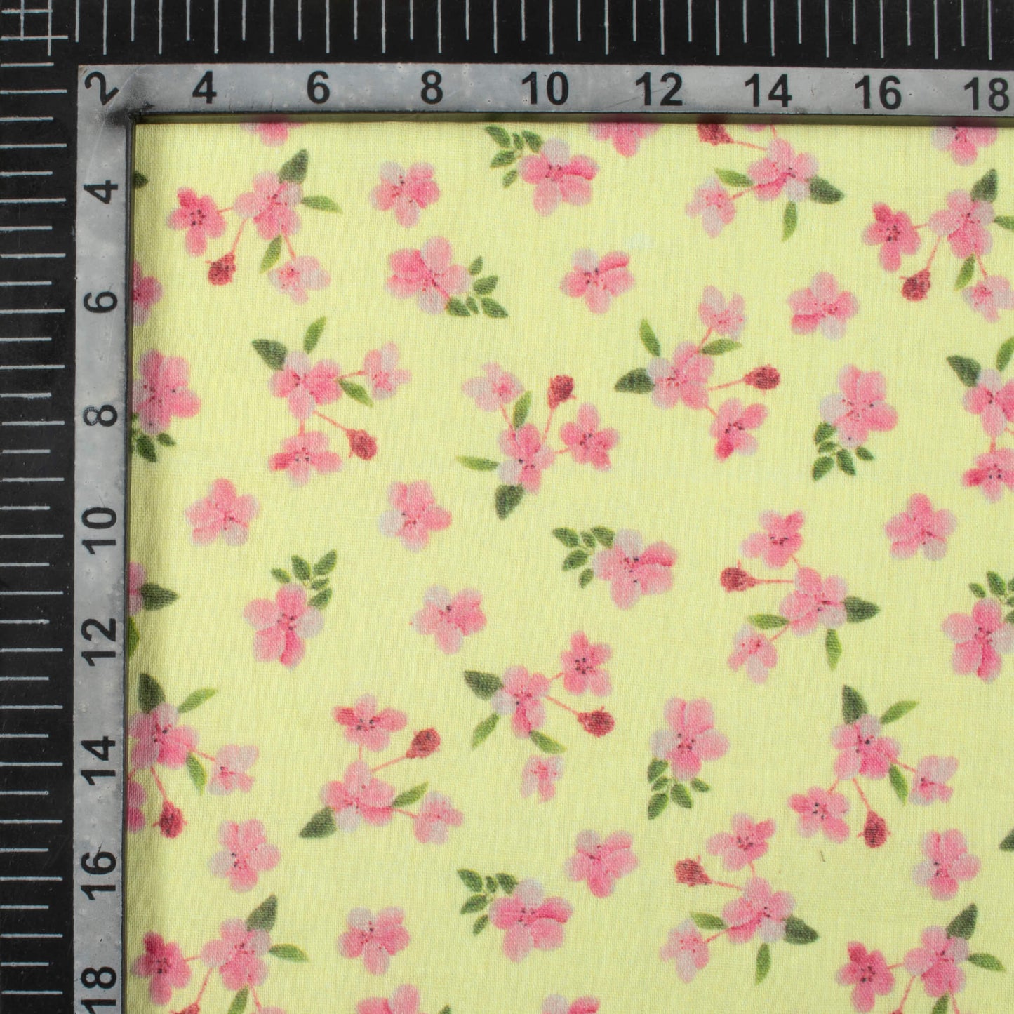 Lemon Yellow And Baby Pink Floral Pattern Digital Print Pure Cotton Mulmul Fabric