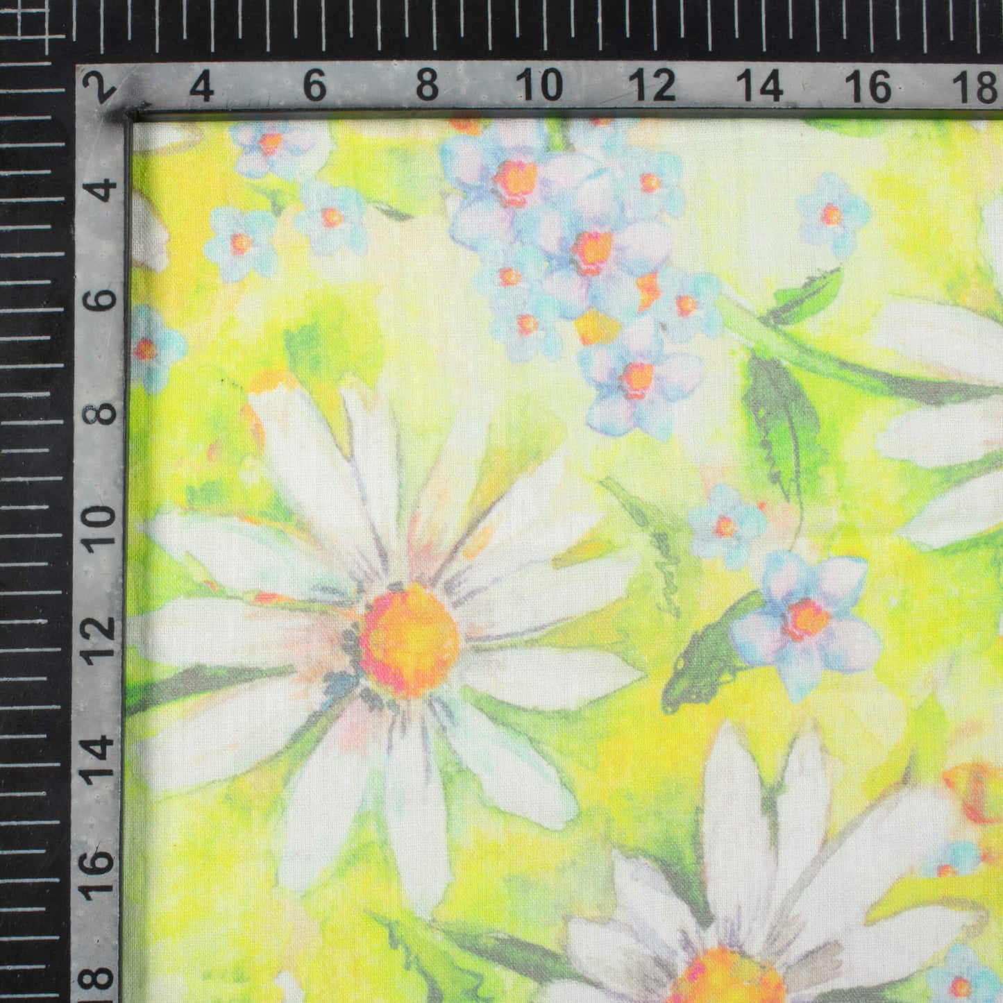 Lemon Yellow And White Floral Pattern Digital Print Pure Cotton Mulmul Fabric