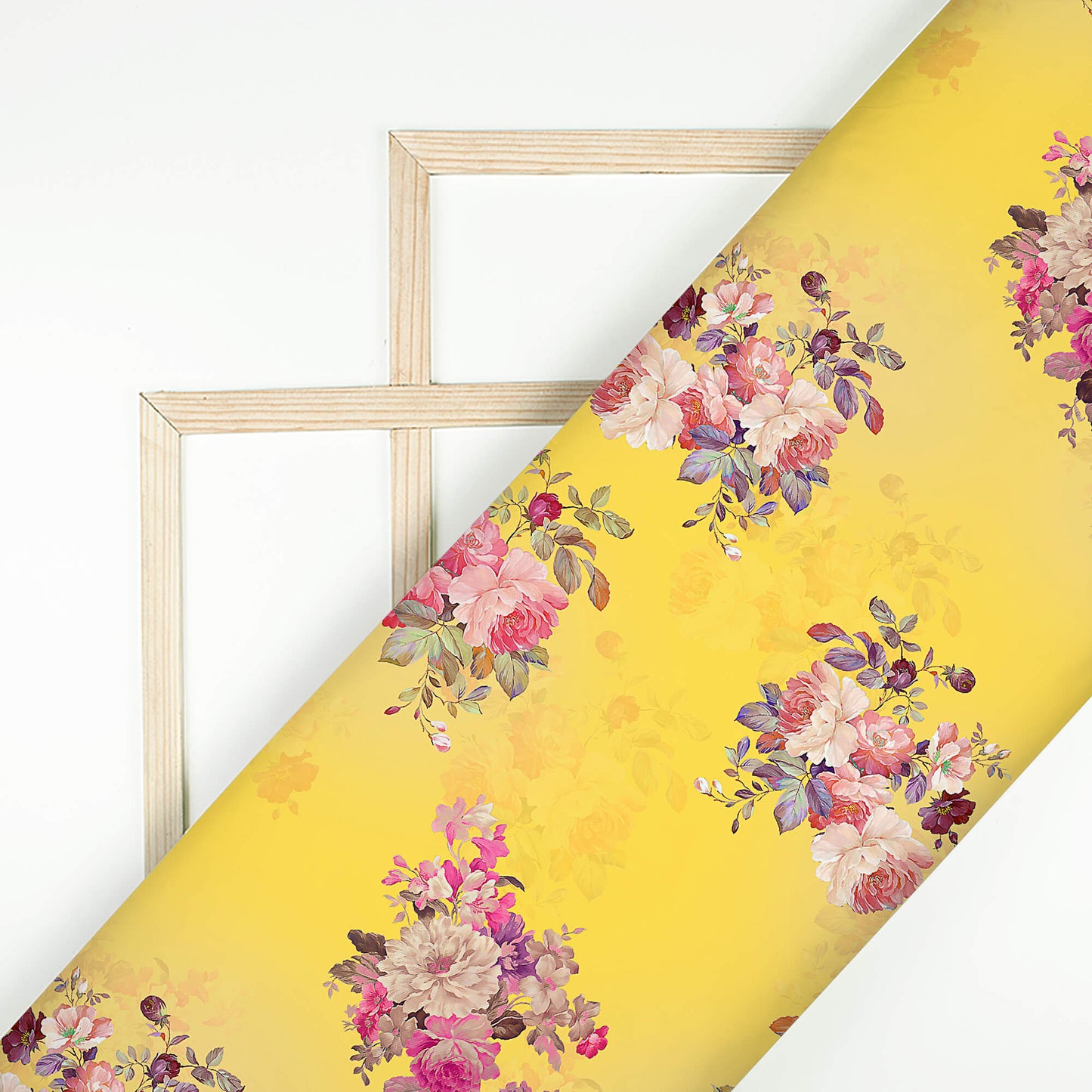 Pineapple Yellow And Pink Floral Pattern Digital Print Pure Cotton Mulmul Fabric