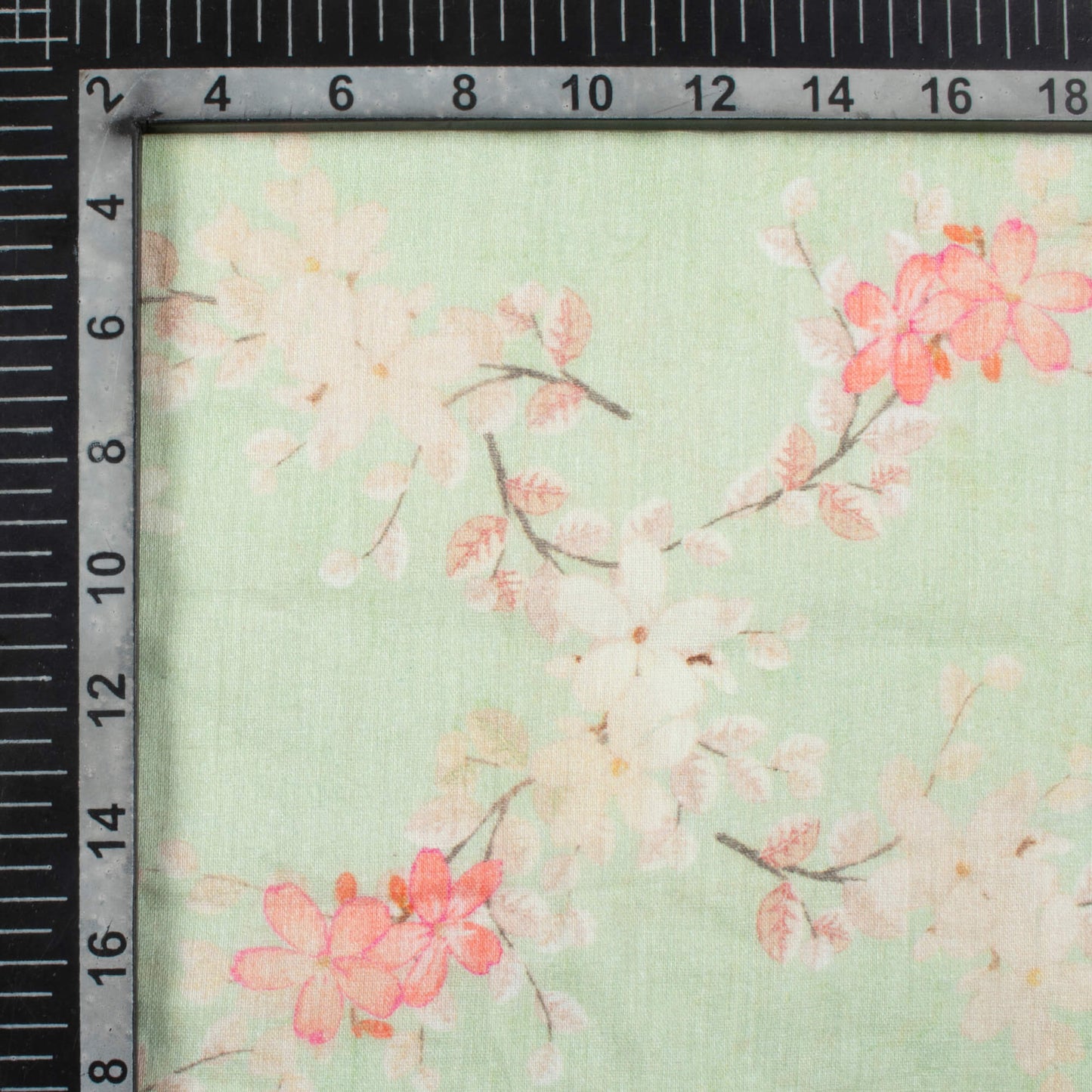 Tea Green And Pink Floral Pattern Digital Print Pure Cotton Mulmul Fabric