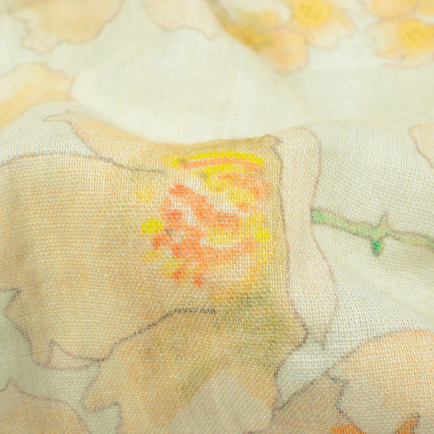Off White And Oat Beige Floral Pattern Digital Print Pure Cotton Mulmul Fabric