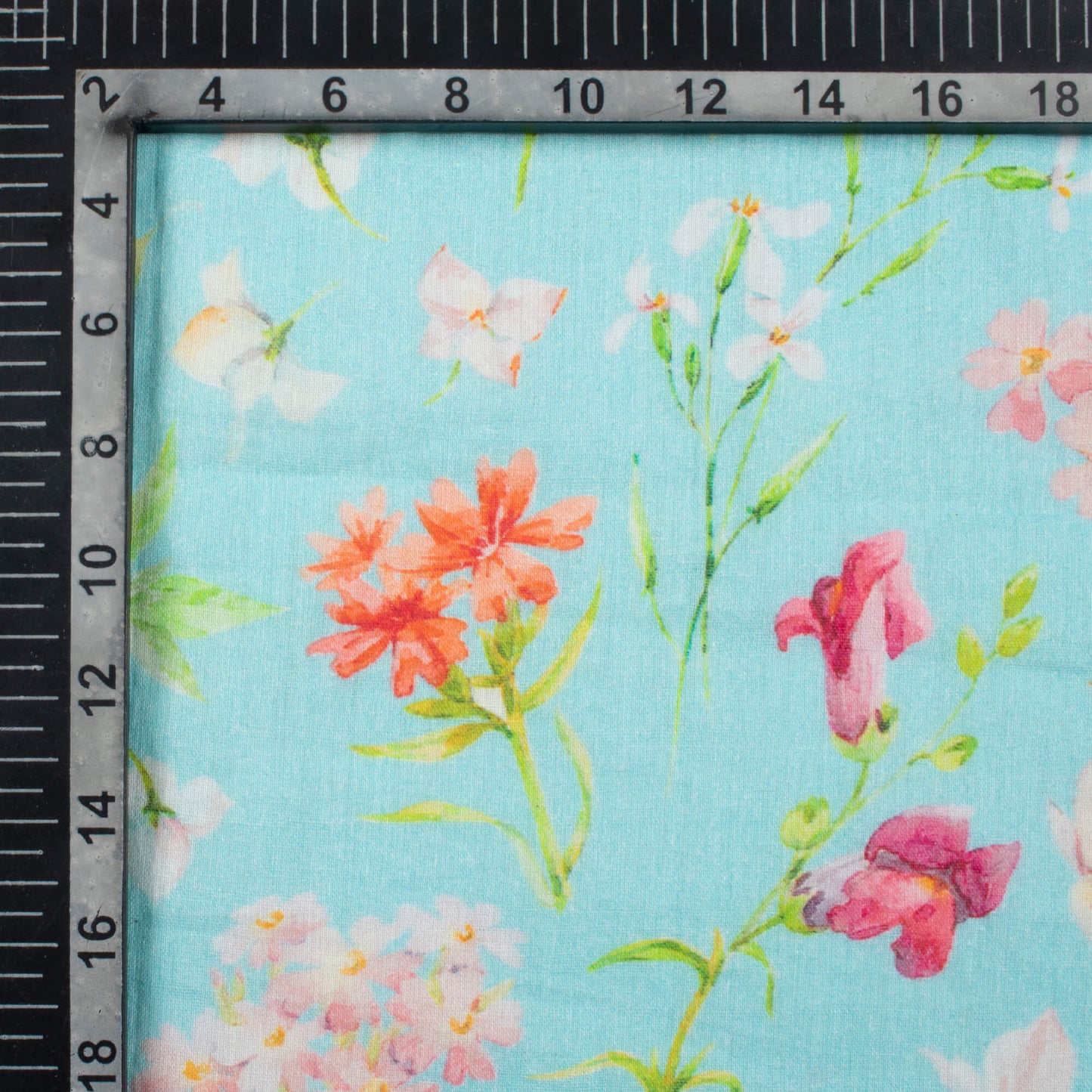 Sky Blue And Baby Pink Floral Pattern Digital Print Pure Cotton Mulmul Fabric