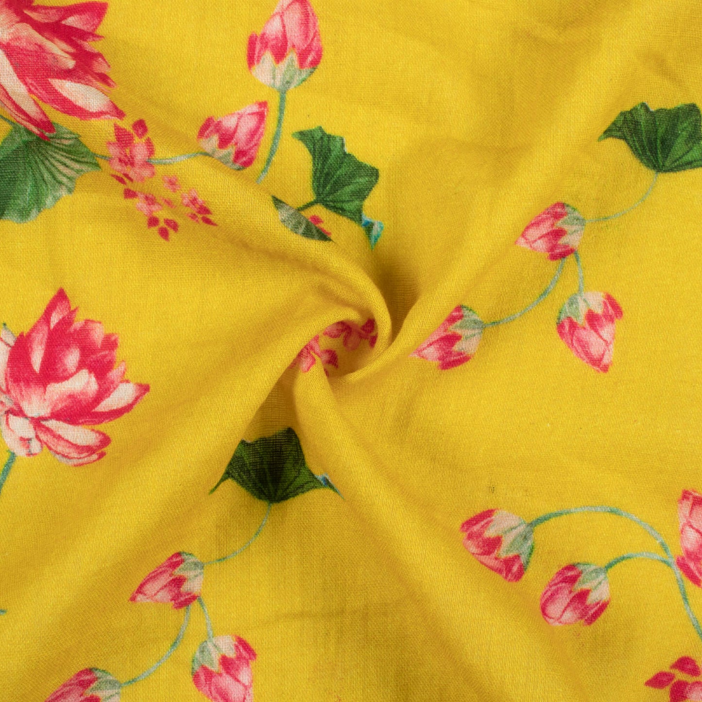 Yellow And Pink Floral Pattern Digital Print Pure Cotton Mulmul Fabric