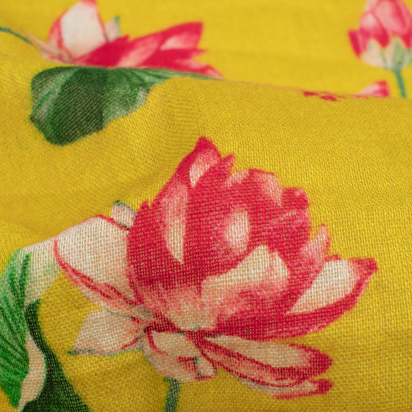 Yellow And Pink Floral Pattern Digital Print Pure Cotton Mulmul Fabric