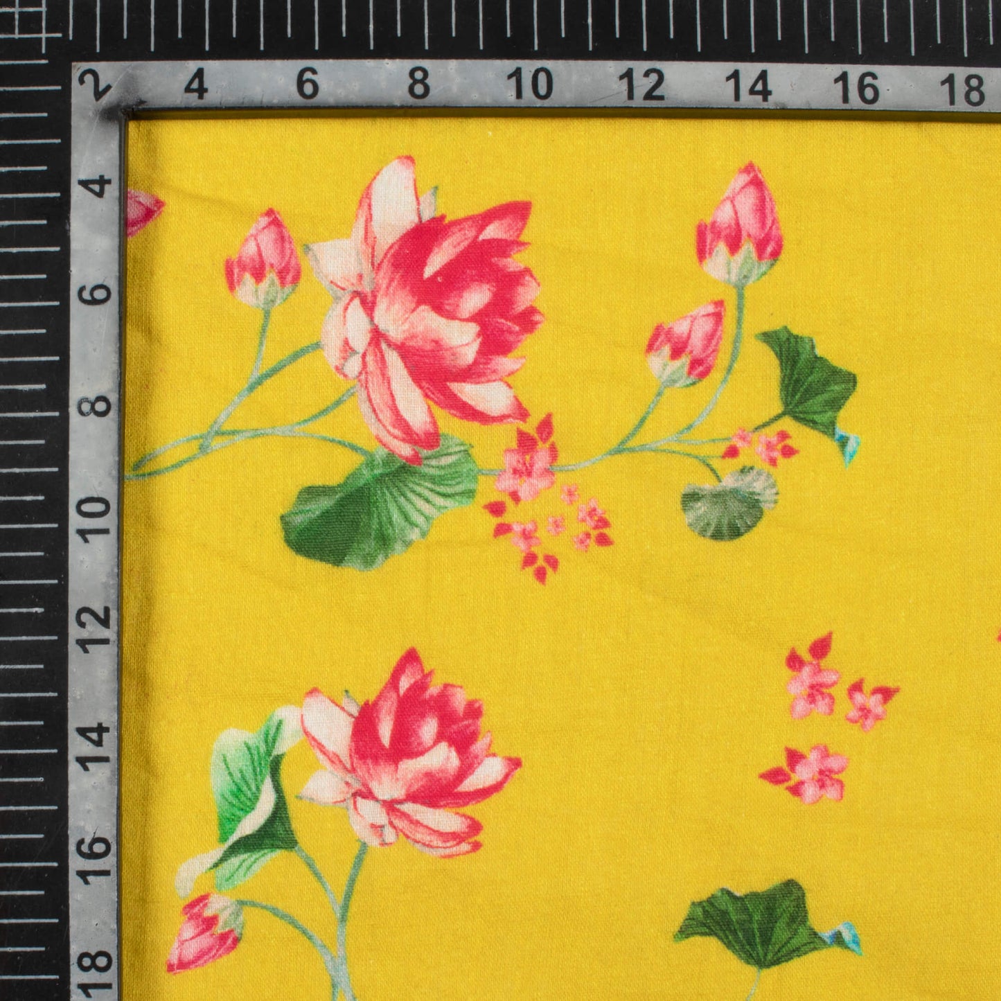 Yellow And Pink Floral Pattern Digital Print Pure Cotton Mulmul Fabric