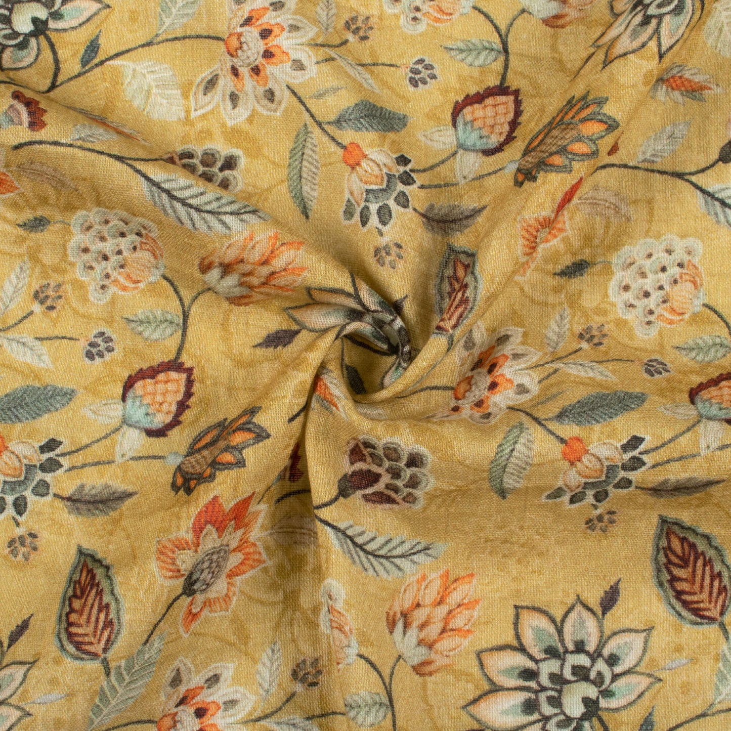 Granola Beige And Black Floral Pattern Digital Print Pure Cotton Mulmul Fabric