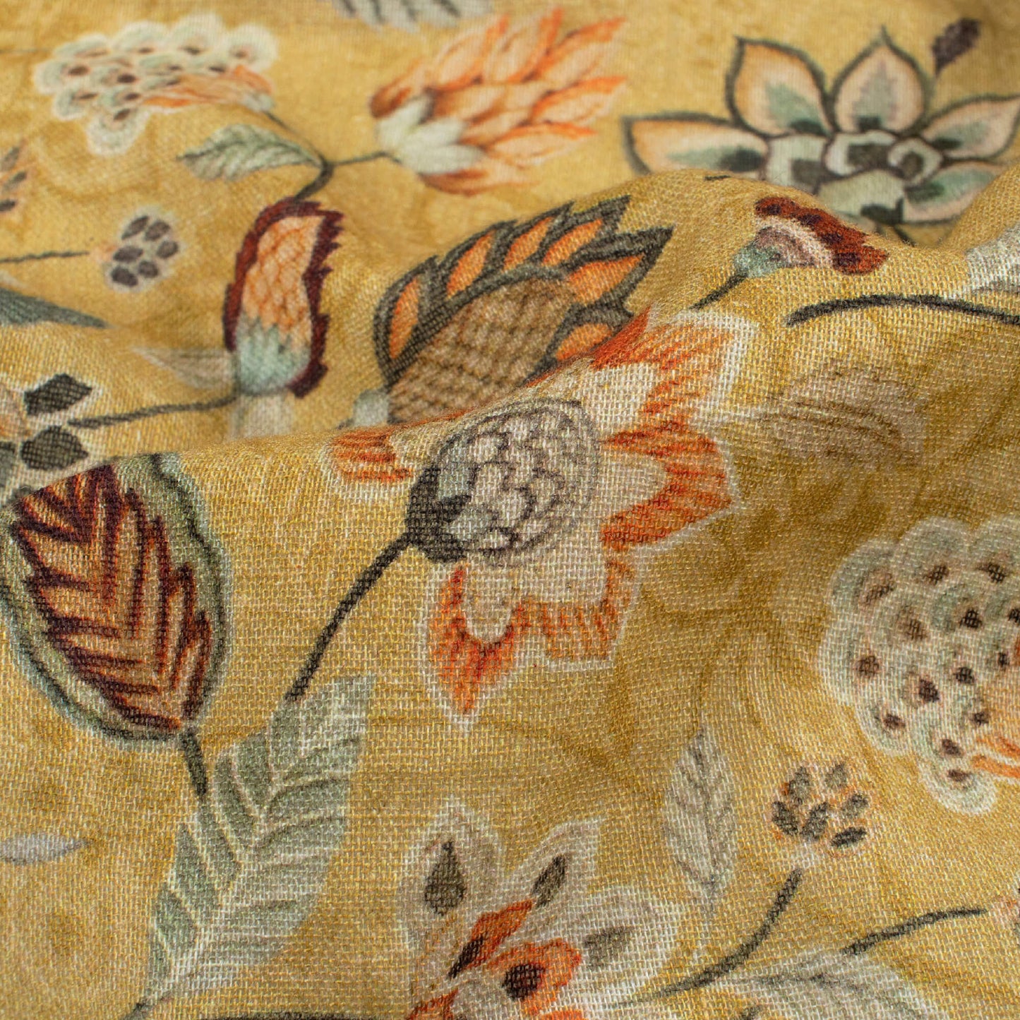 Granola Beige And Black Floral Pattern Digital Print Pure Cotton Mulmul Fabric