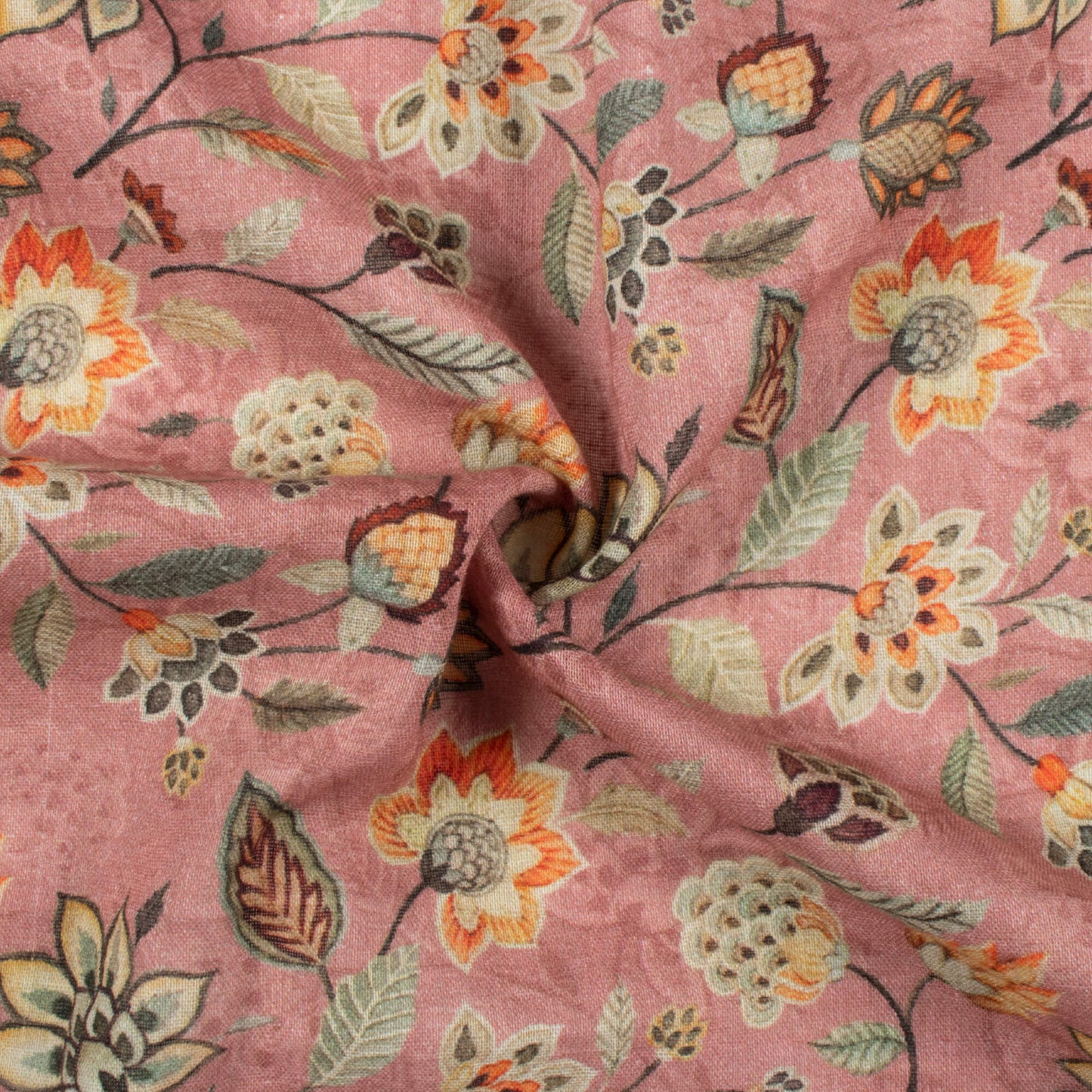 Hippie Pink And Black Floral Pattern Digital Print Pure Cotton Mulmul Fabric