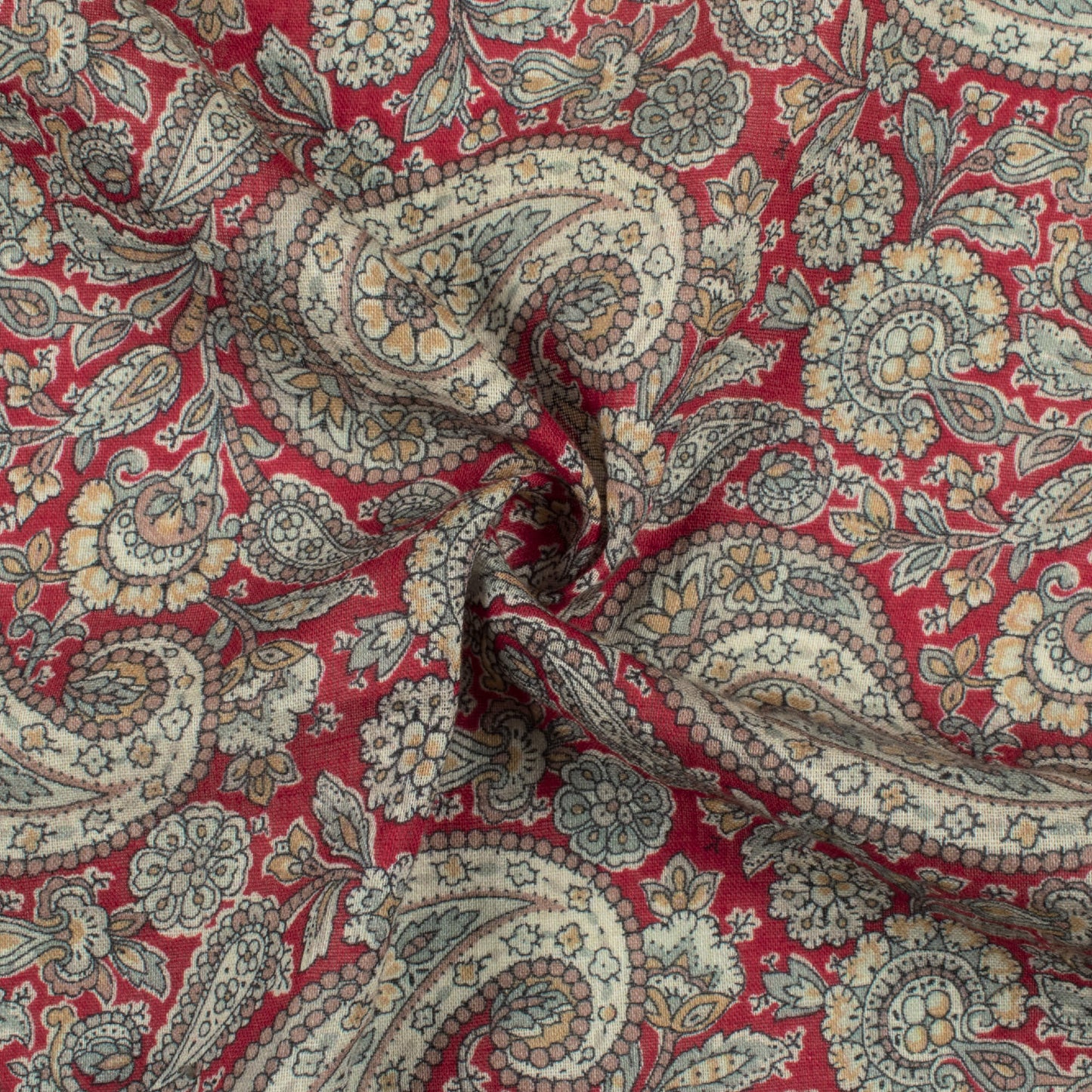 Red And Cream Paisley Pattern Digital Print Pure Cotton Mulmul Fabric