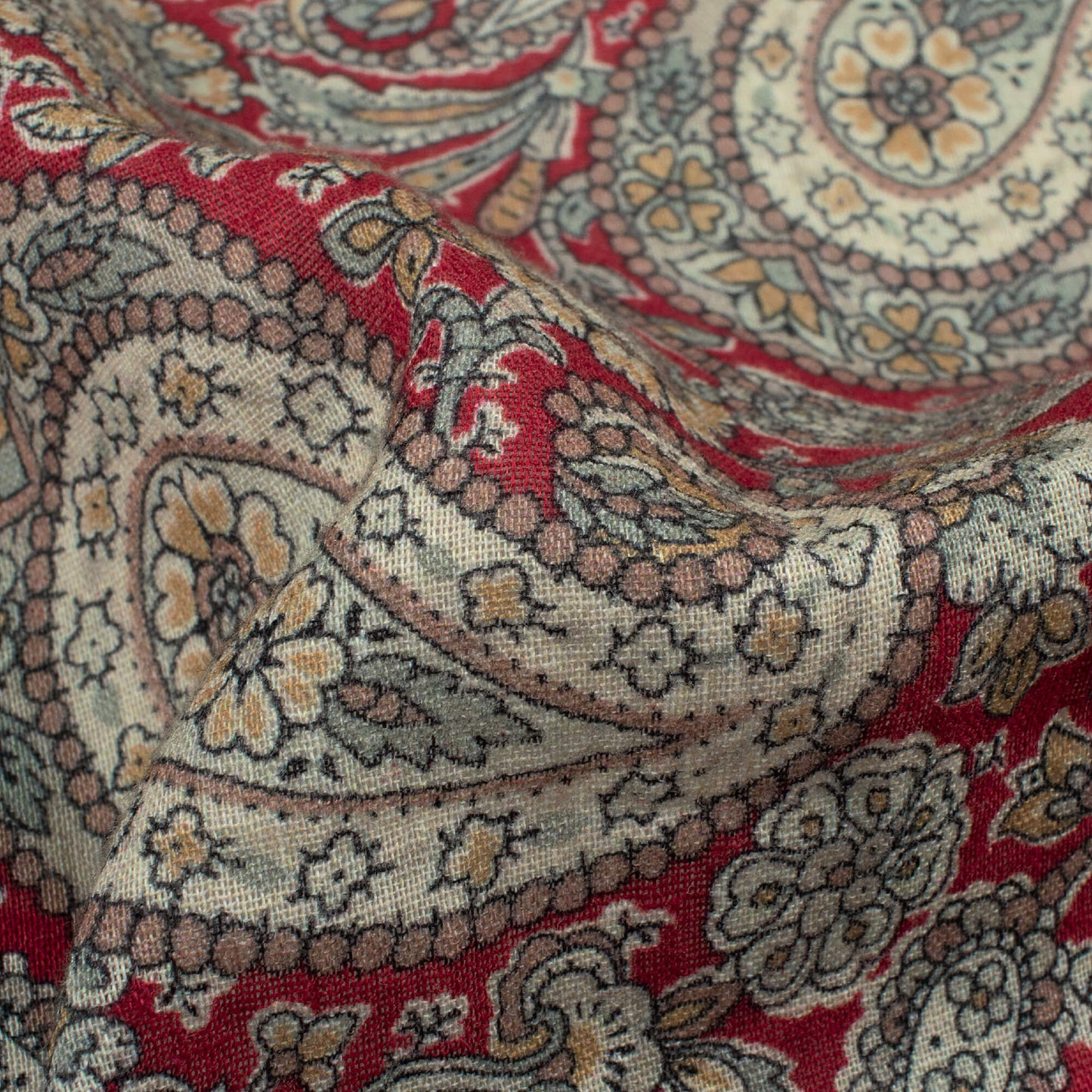 Red And Cream Paisley Pattern Digital Print Pure Cotton Mulmul Fabric