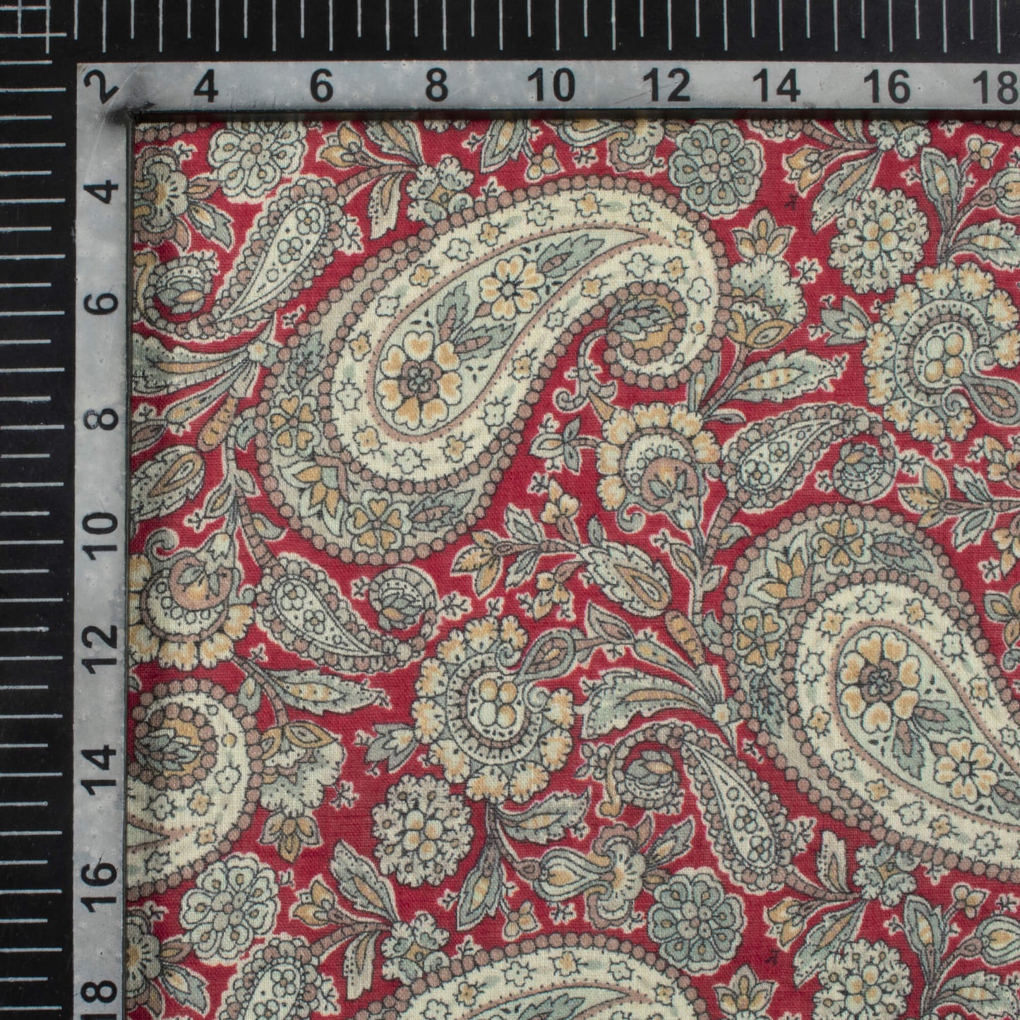 Red And Cream Paisley Pattern Digital Print Pure Cotton Mulmul Fabric