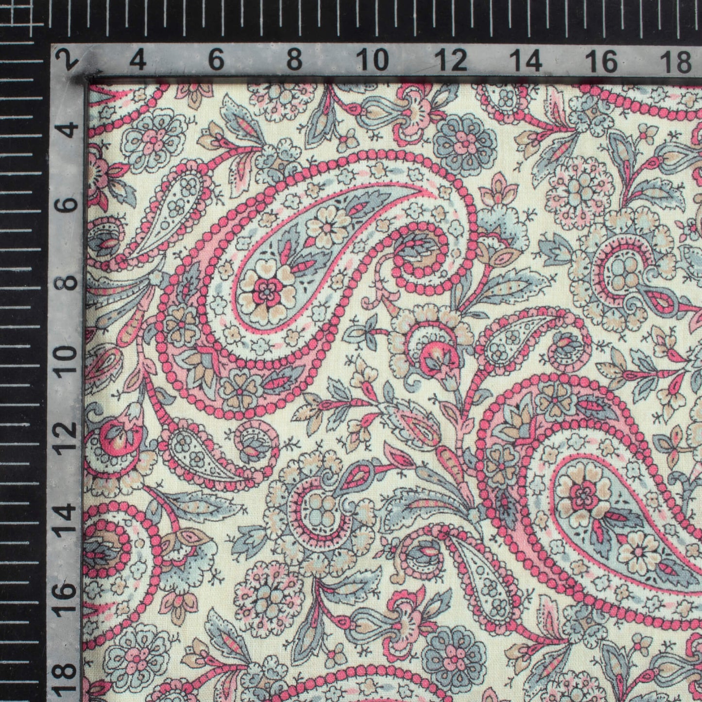 Cream and Pink Paisley Pattern Digital Print Pure Cotton Mulmul Fabric