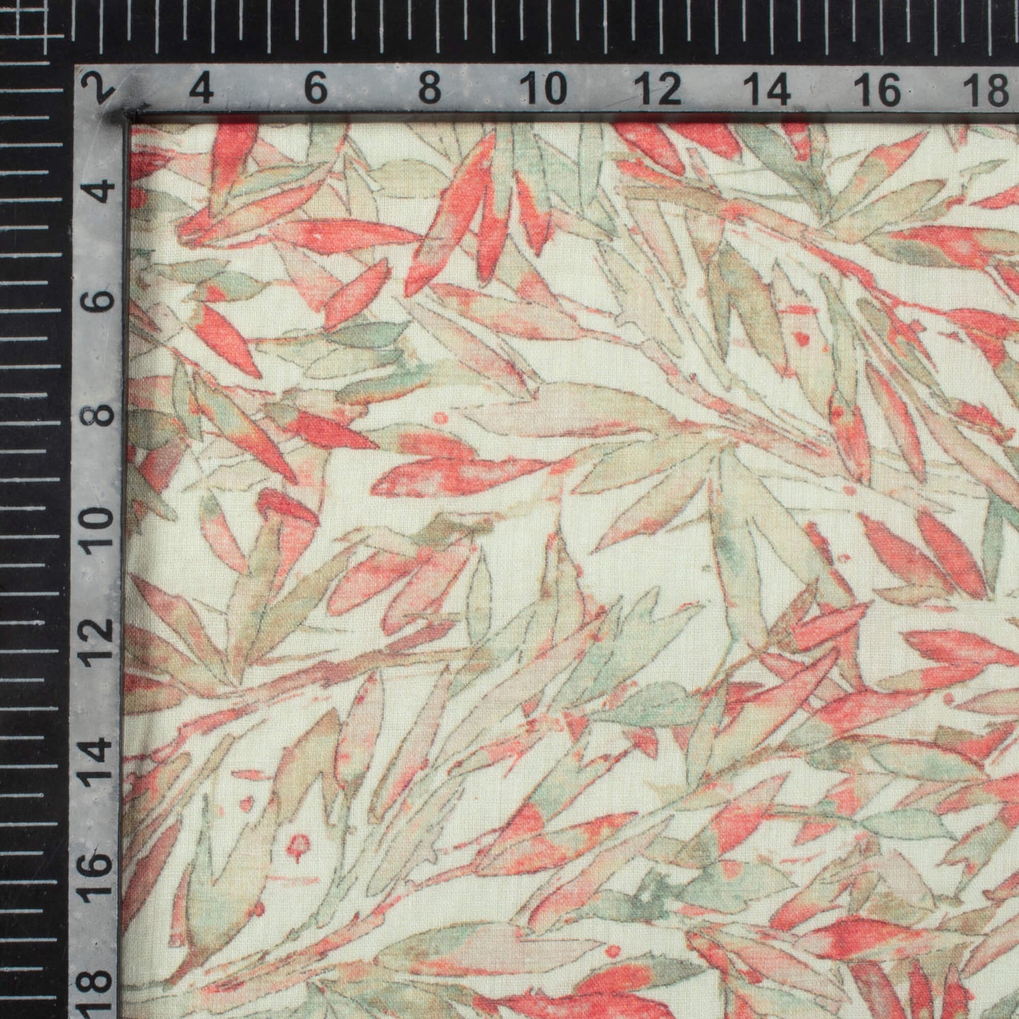 Cream and Red Leaf Pattern Digital Print Pure Cotton Mulmul Fabric