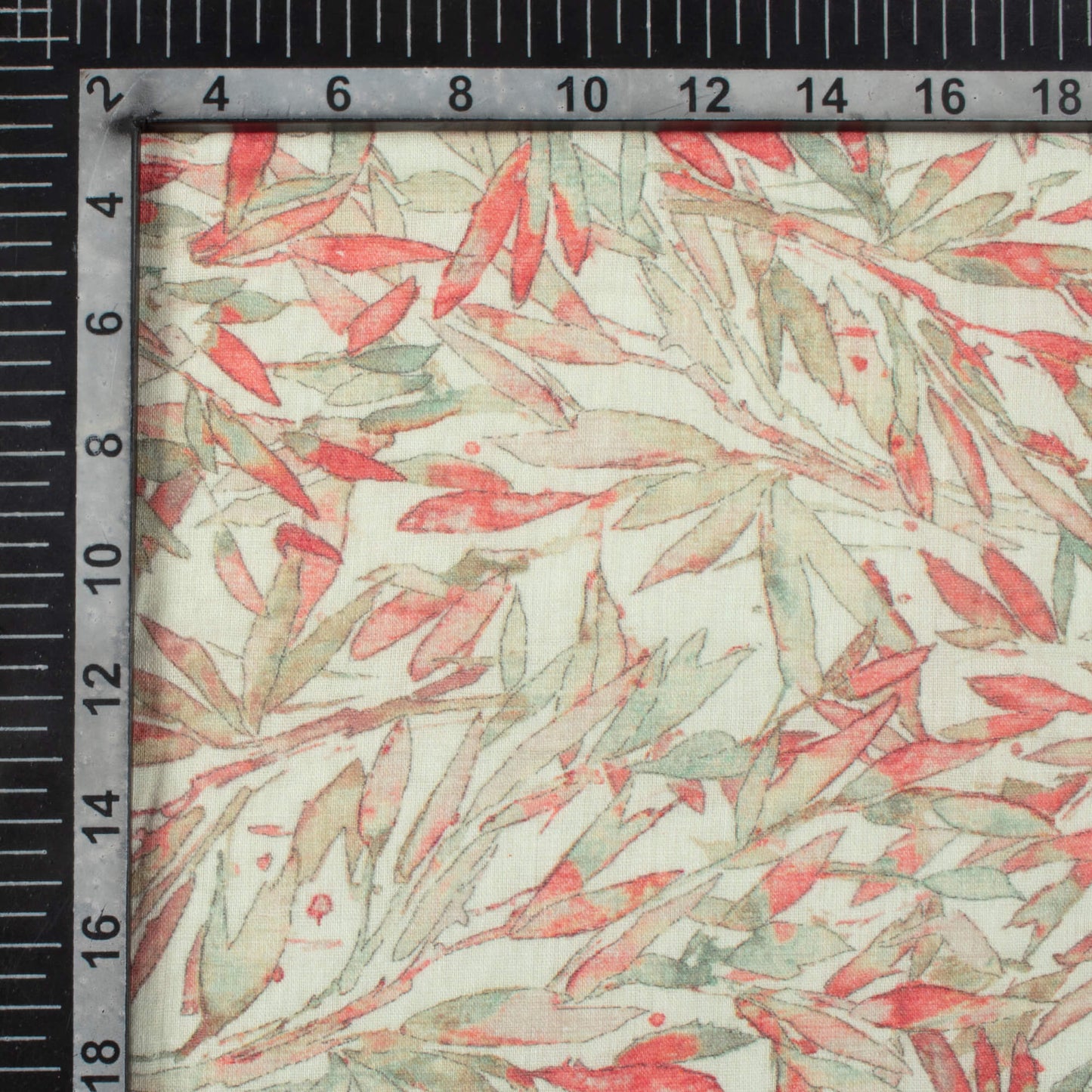 Cream and Red Leaf Pattern Digital Print Pure Cotton Mulmul Fabric