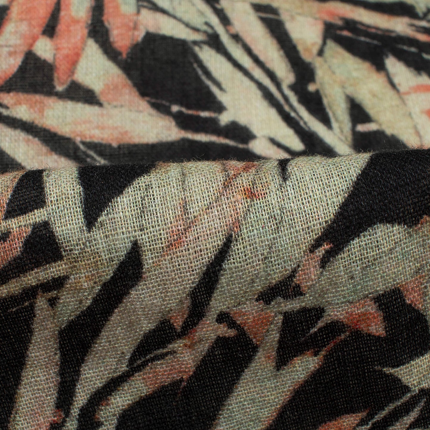 Black And Tea Green Leaf Pattern Digital Print Pure Cotton Mulmul Fabric