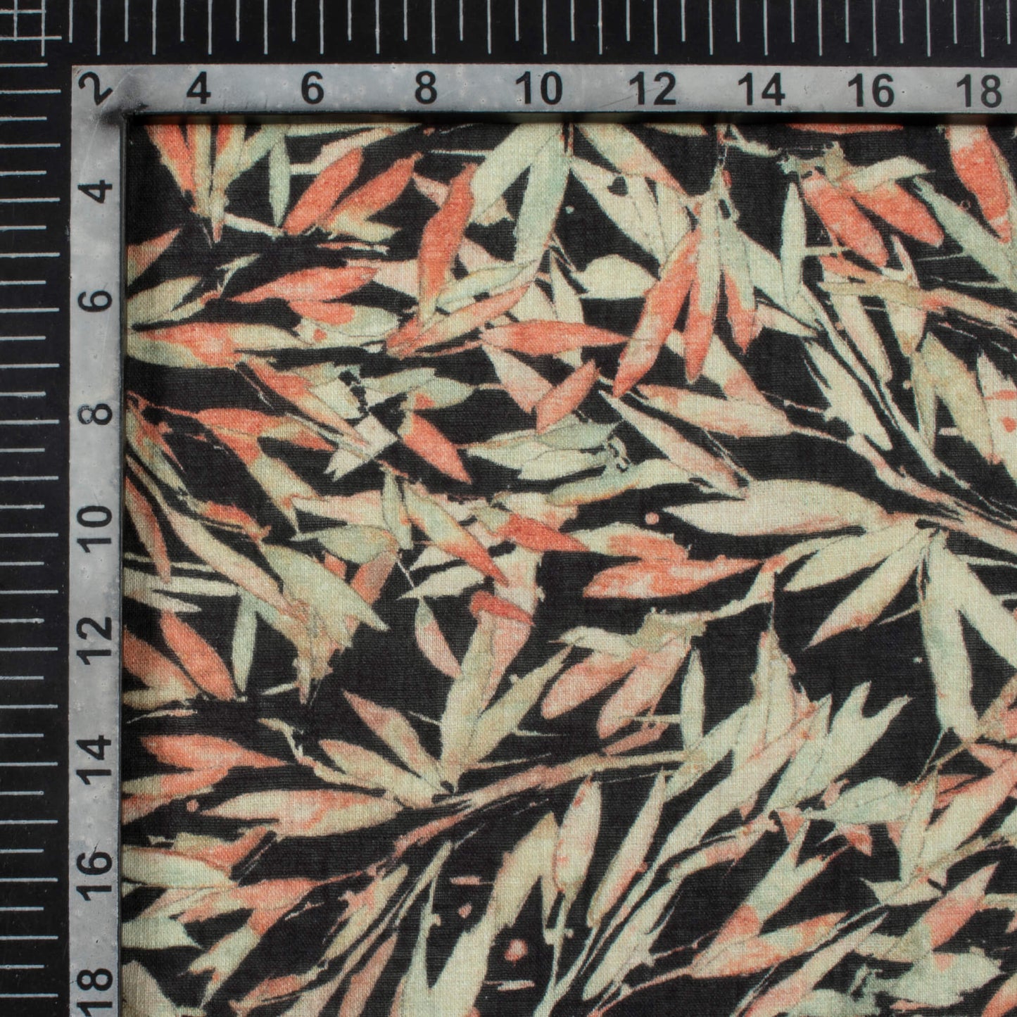 Black And Tea Green Leaf Pattern Digital Print Pure Cotton Mulmul Fabric