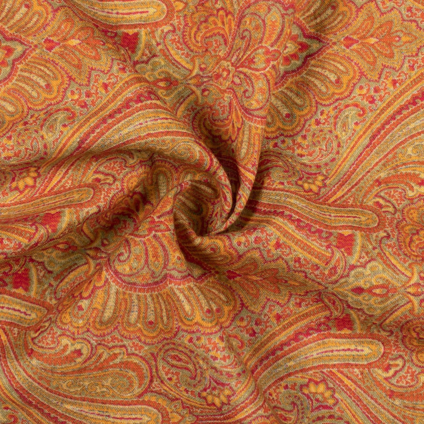 Orange And Red Ethnic Pattern Digital Print Pure Cotton Mulmul Fabric