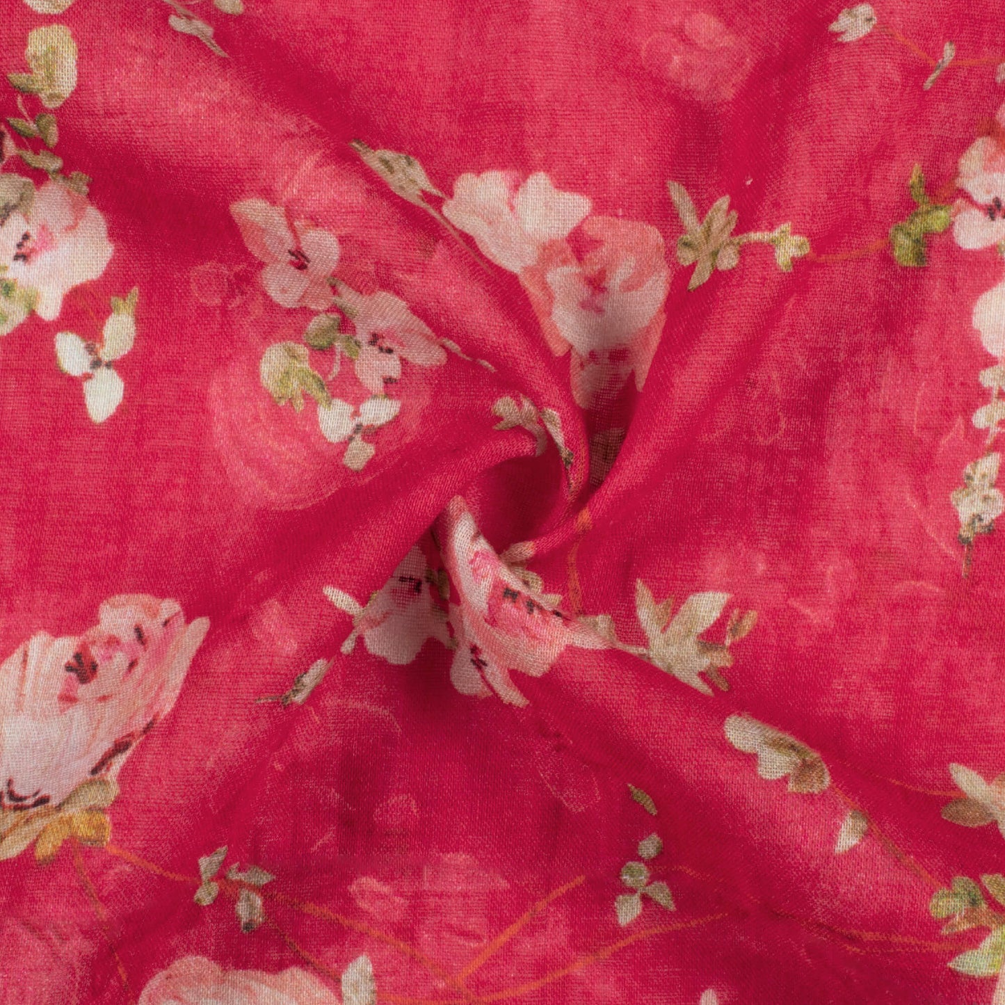 Deep Pink And White Floral Pattern Digital Print Pure Cotton Mulmul Fabric