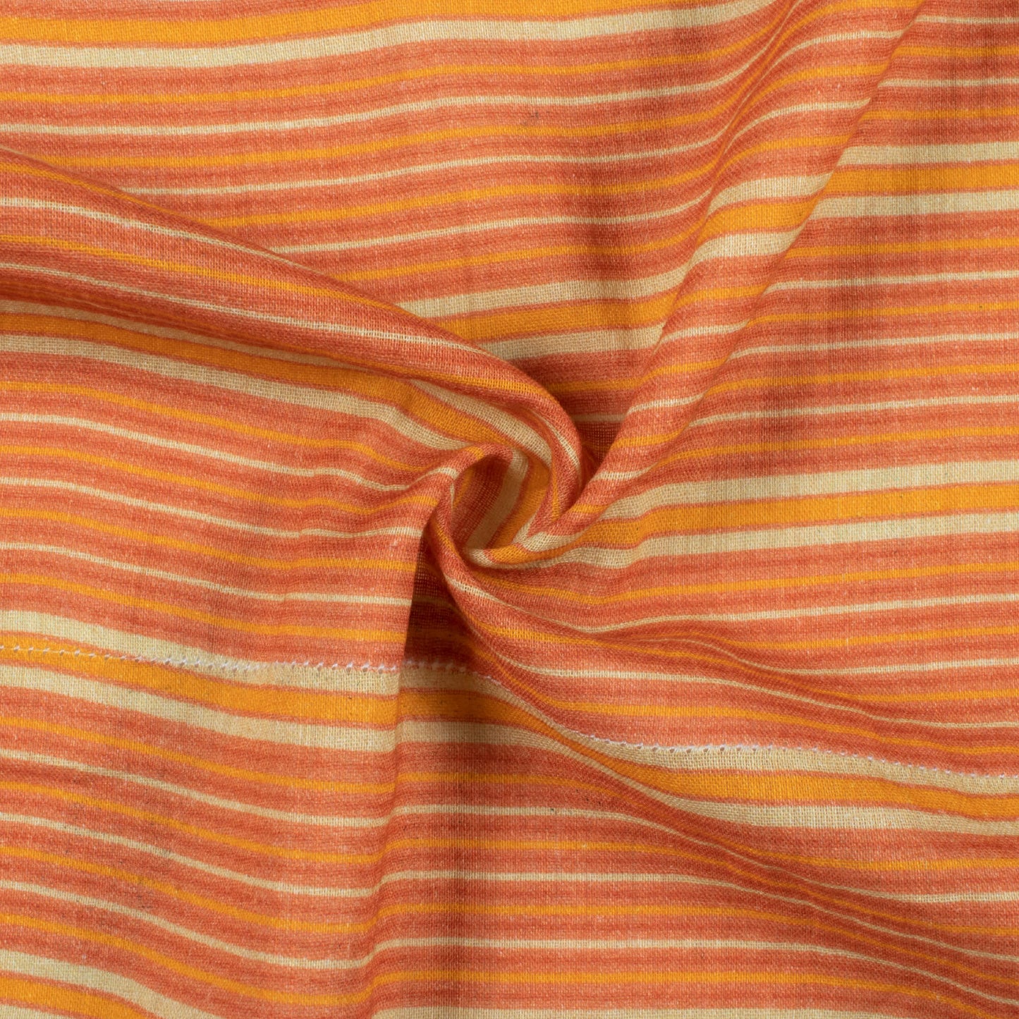 Clay Orange And Yellow Stripes Pattern Digital Print Pure Cotton Mulmul Fabric