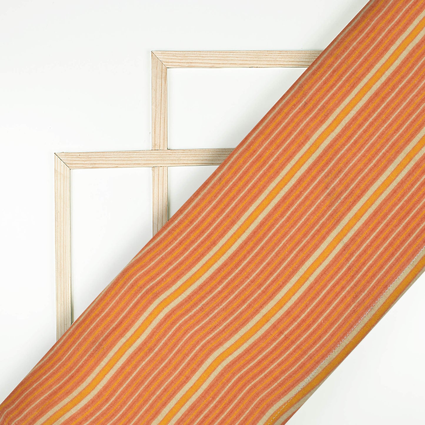 Clay Orange And Yellow Stripes Pattern Digital Print Pure Cotton Mulmul Fabric