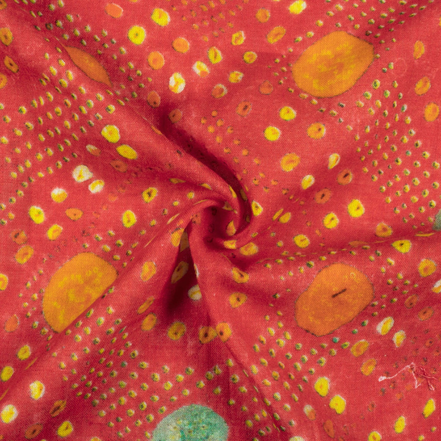 Red And Yellow Bandhanii Pattern Digital Print Pure Cotton Mulmul Fabric