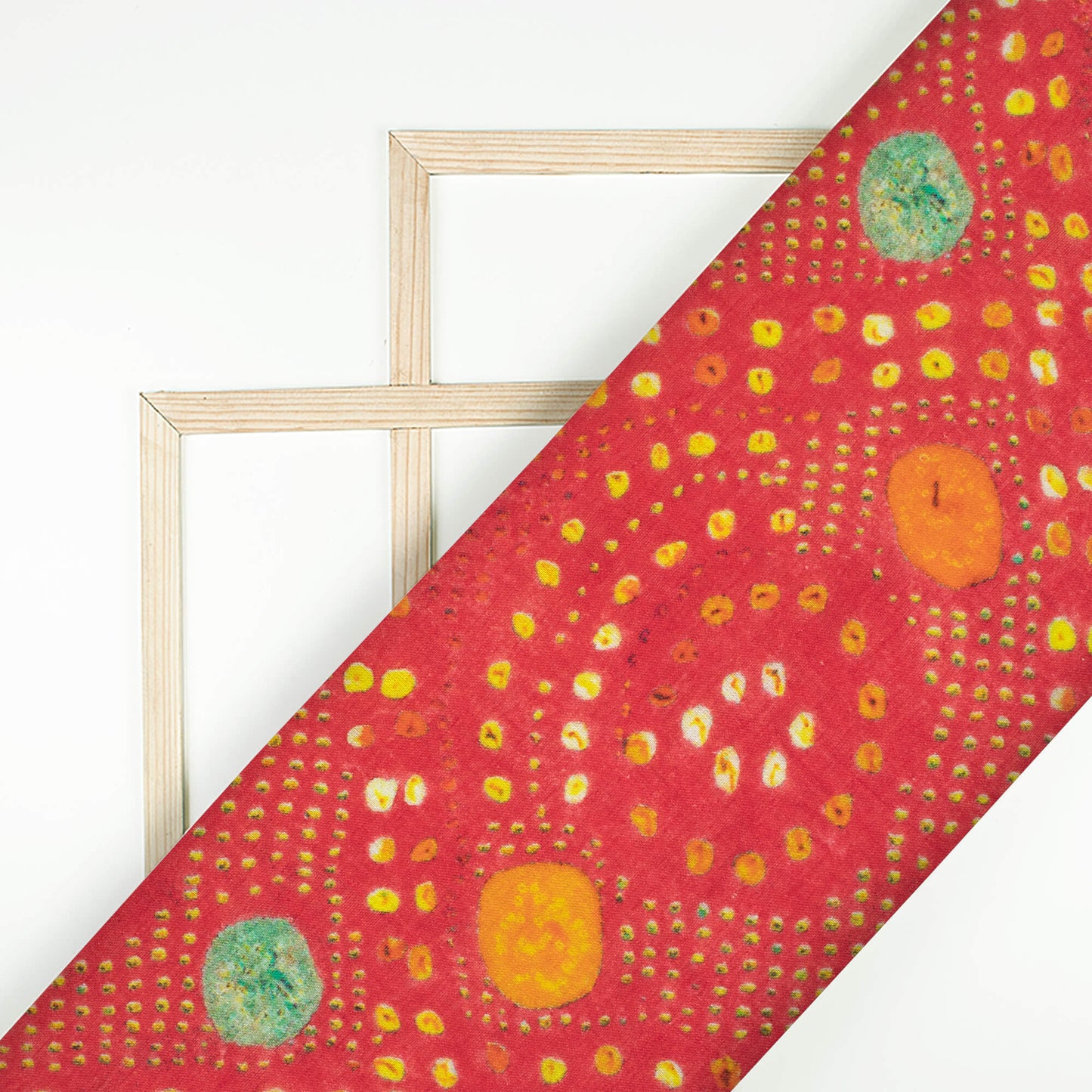 Red And Yellow Bandhanii Pattern Digital Print Pure Cotton Mulmul Fabric