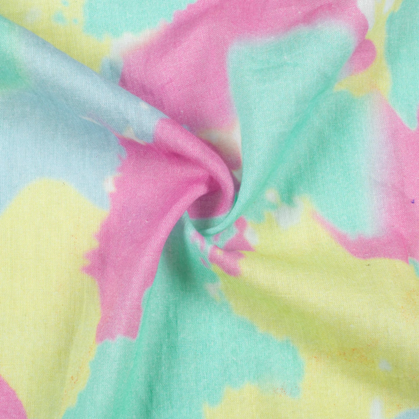 Taffy Pink And Banana Yellow Tye And Dye Pattern Digital Print Pure Cotton Mulmul Fabric