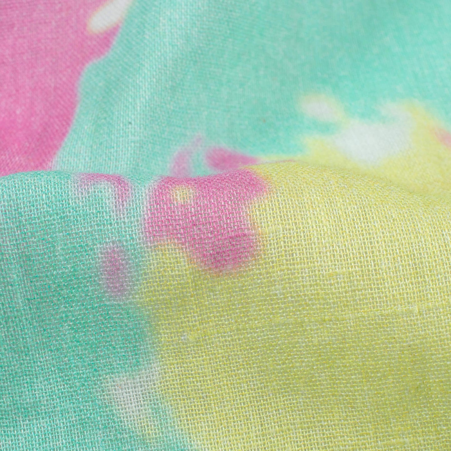 Taffy Pink And Banana Yellow Tie & Dye Pattern Digital Print Pure Cotton Mulmul Fabric