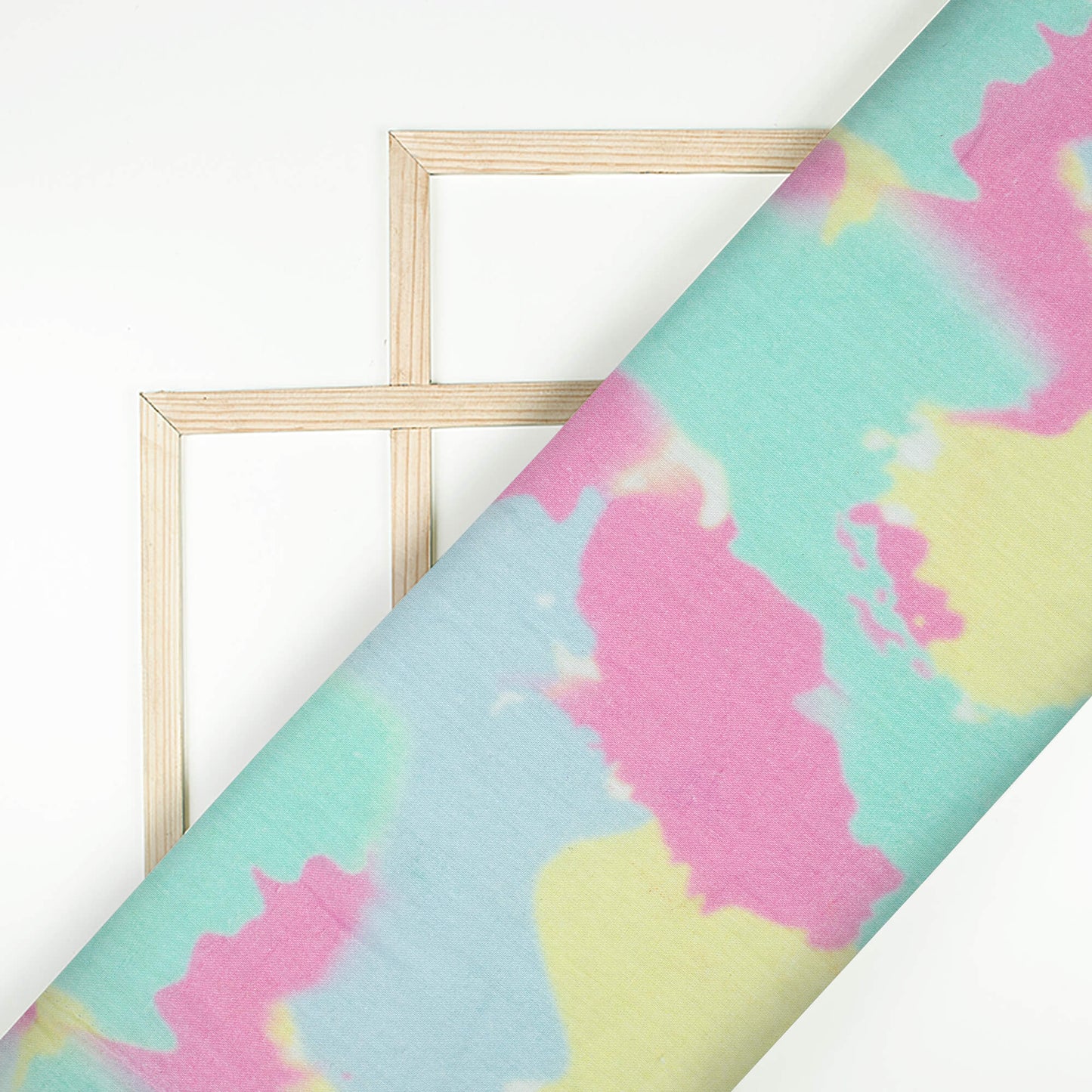 Taffy Pink And Banana Yellow Tye And Dye Pattern Digital Print Pure Cotton Mulmul Fabric