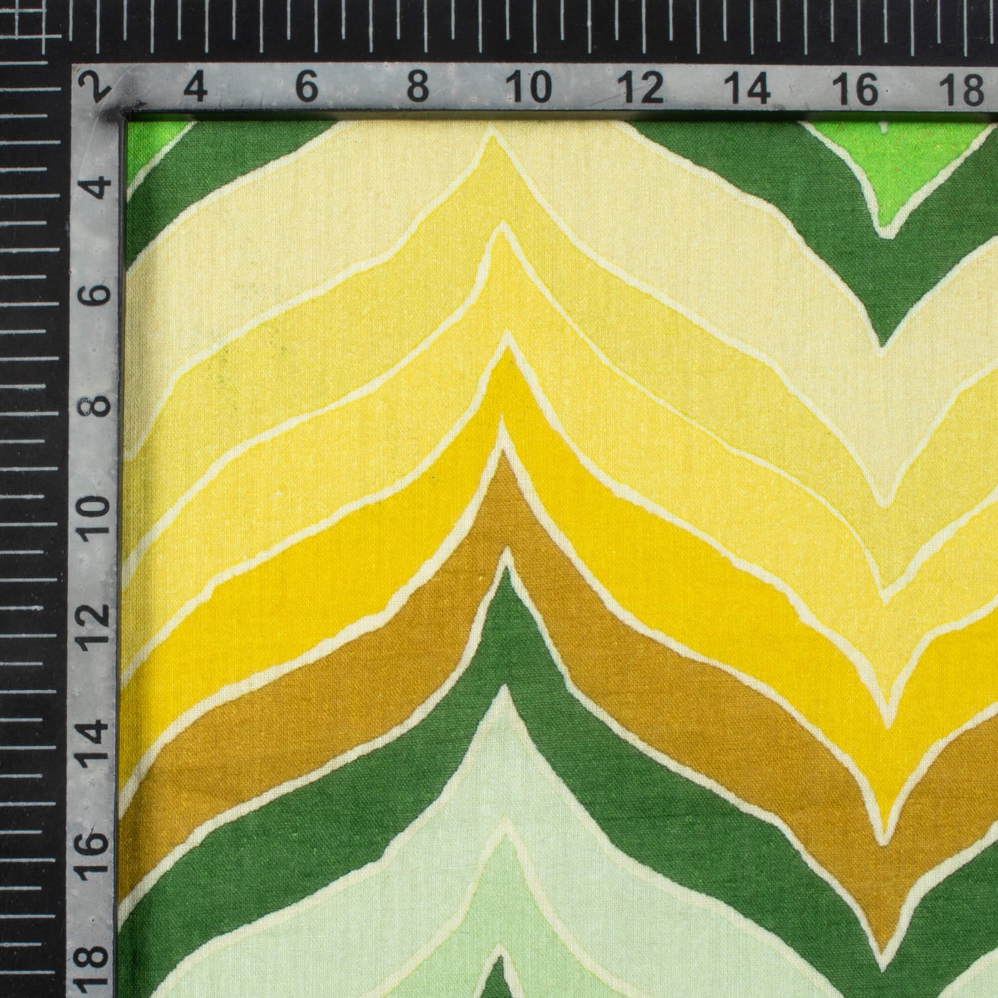 Green And Yellow Chevron Pattern Digital Print Pure Cotton Mulmul Fabric