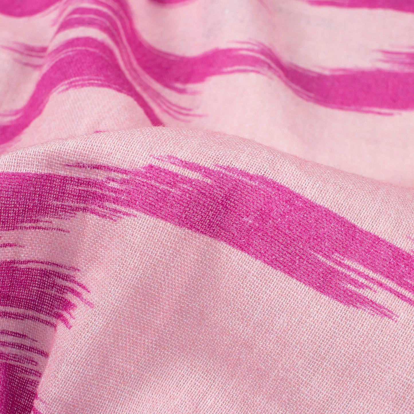 Baby Pink And Mulberry Purple Ikkat Pattern Digital Print Pure Cotton Mulmul Fabric