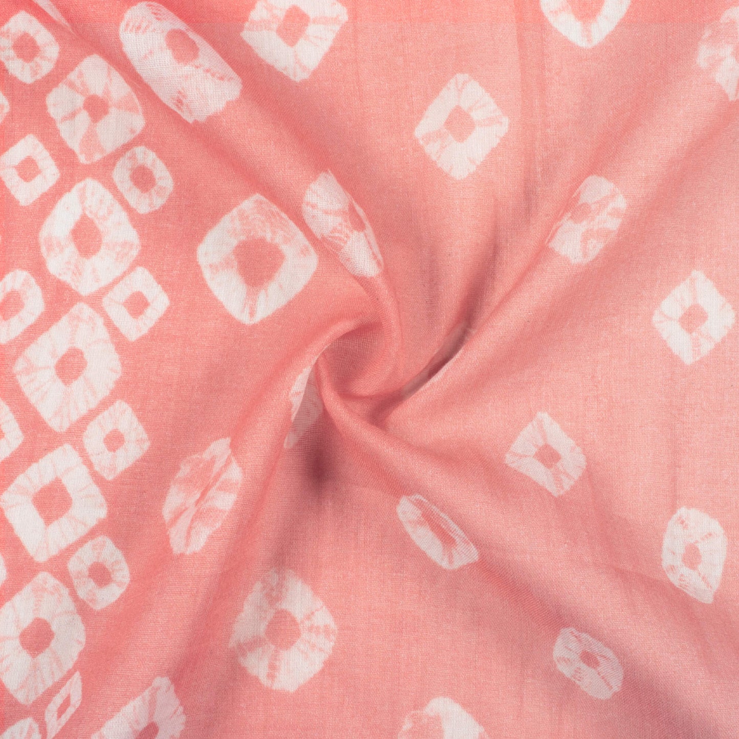 Salmon Peach And White Bandhanii Pattern Digital Print Pure Cotton Mulmul Fabric