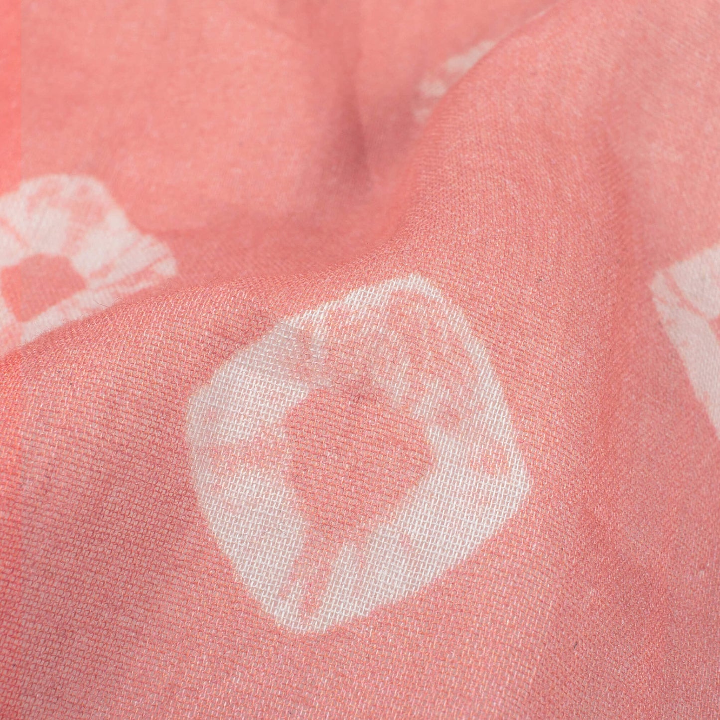 Salmon Peach And White Bandhanii Pattern Digital Print Pure Cotton Mulmul Fabric