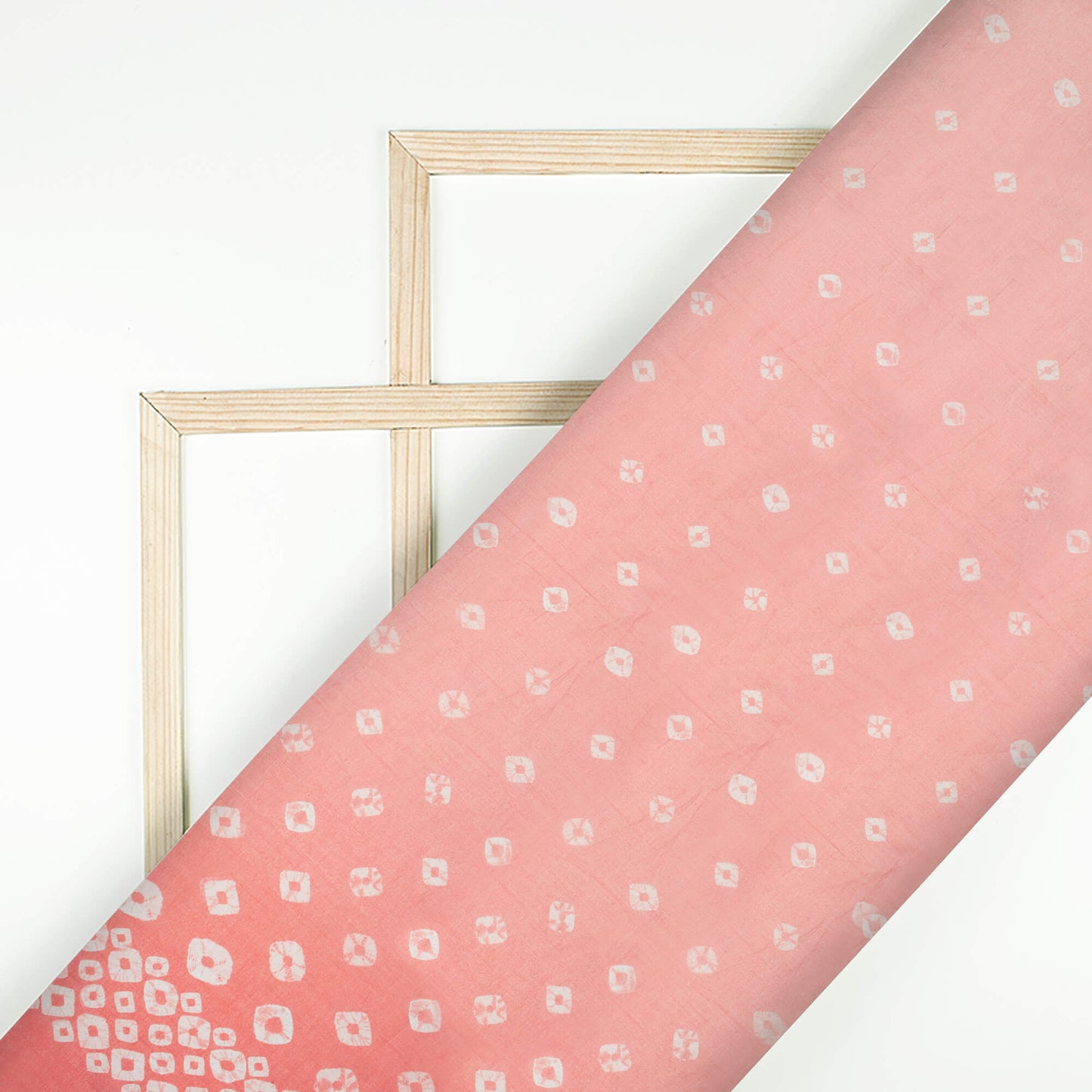 Salmon Peach And White Bandhanii Pattern Digital Print Pure Cotton Mulmul Fabric