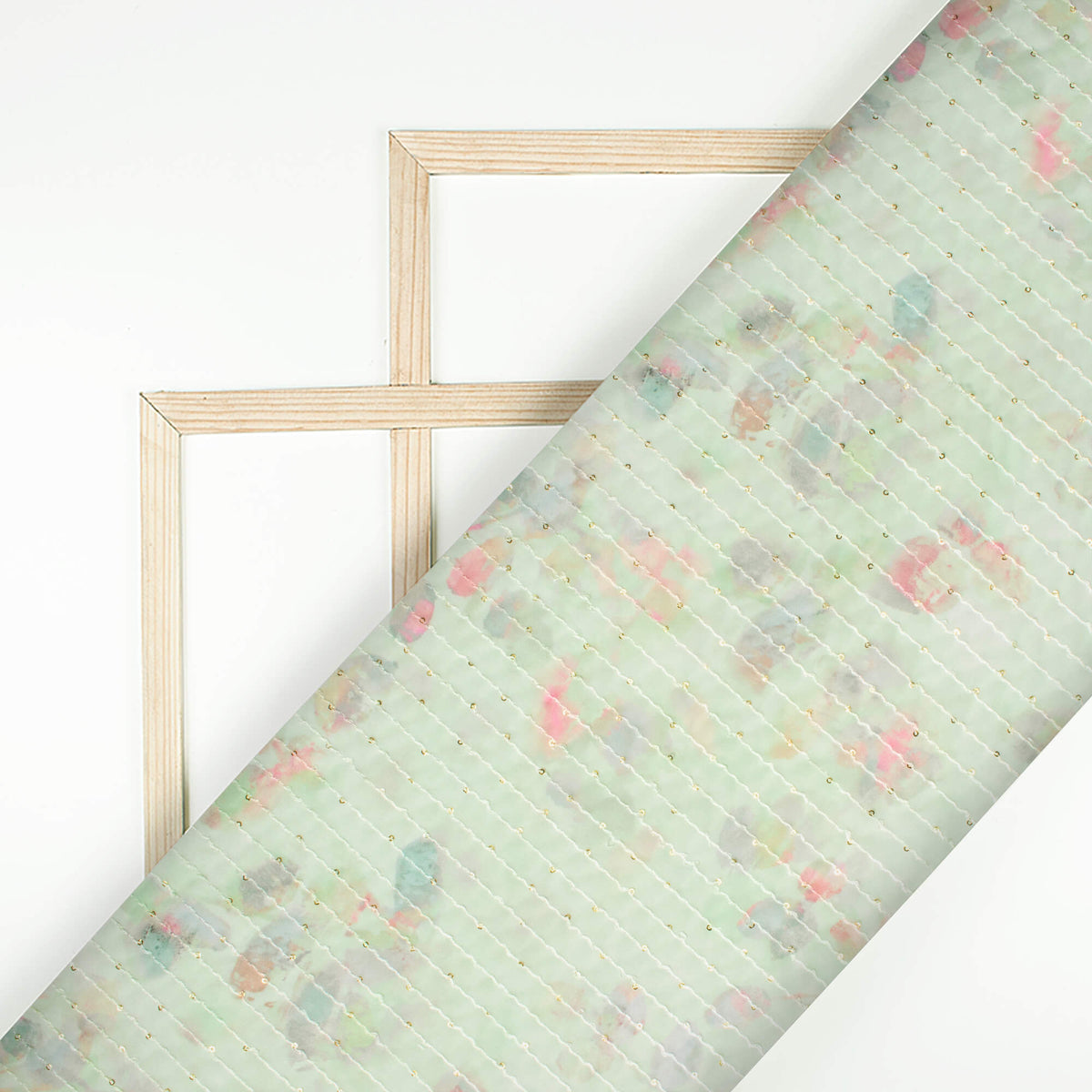 Tea Green And Lemonade Pink Kalamkari Pattern Digital Print Premium Sequins Georgette Fabric