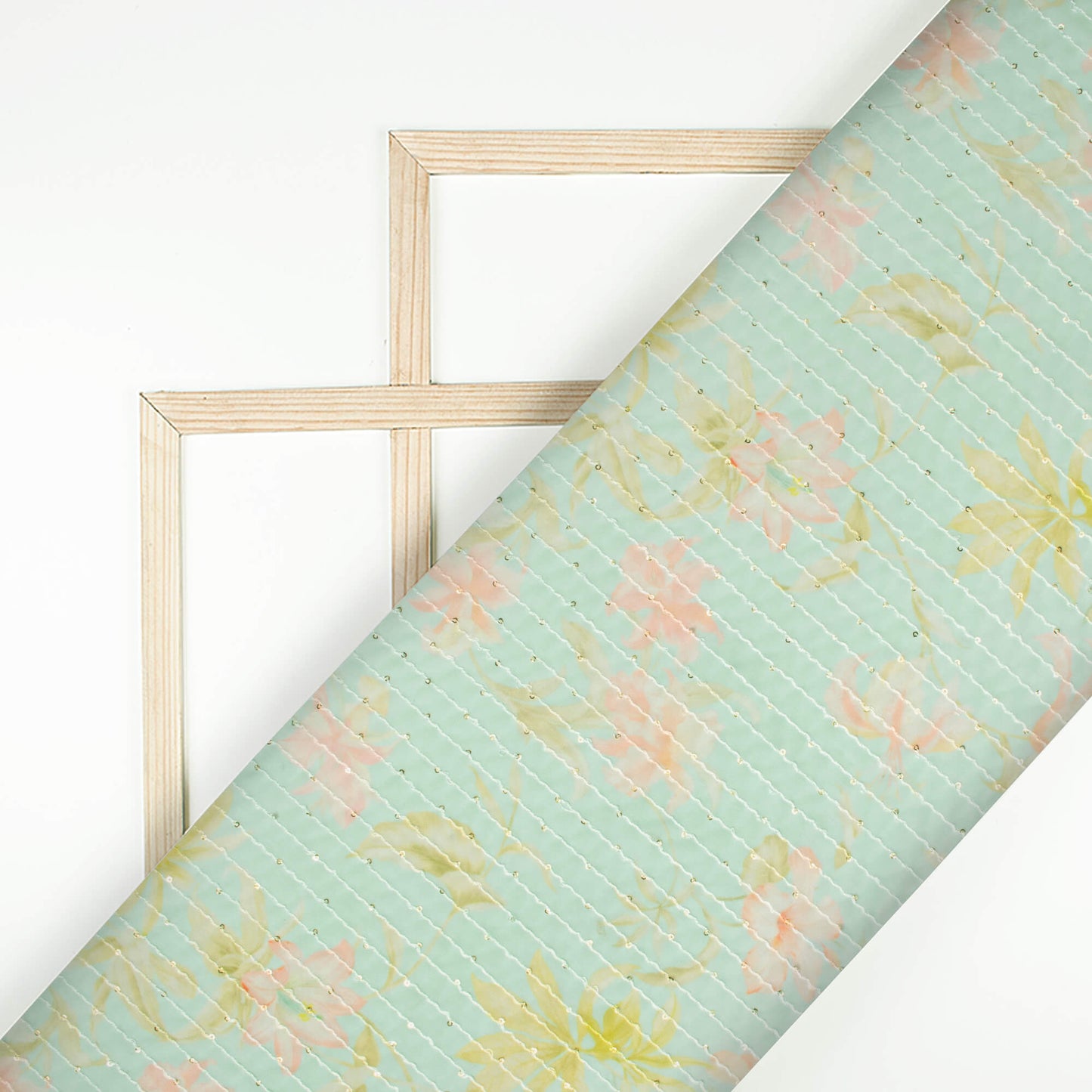 Mint Green And Baby Pink Floral Pattern Digital Print Premium Sequins Georgette Fabric