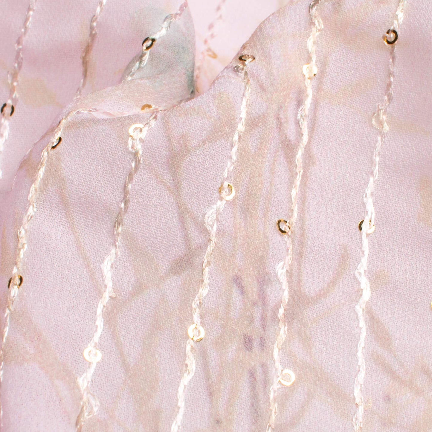 Lemonade Pink And Dolphin Grey Floral Pattern Digital Print Premium Sequins Georgette Fabric