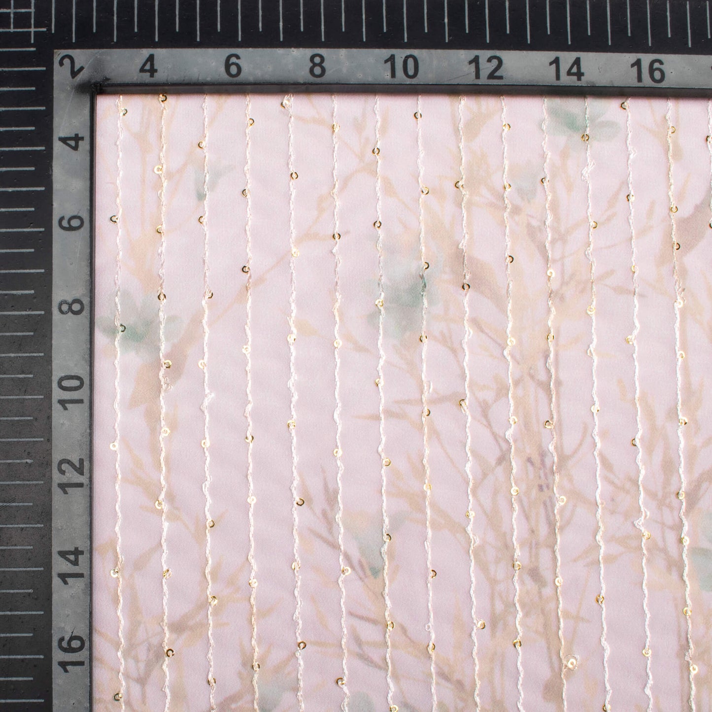 Lemonade Pink And Dolphin Grey Floral Pattern Digital Print Premium Sequins Georgette Fabric