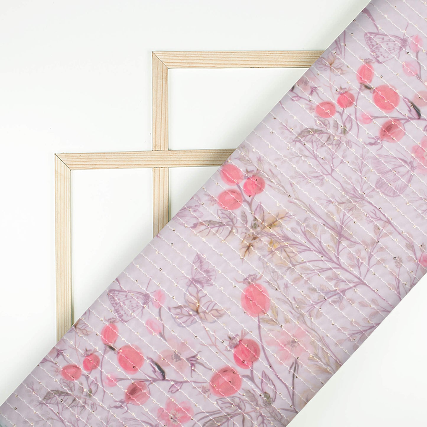 Carnation Pink Floral Pattern Digital Print Premium Sequins Georgette Fabric