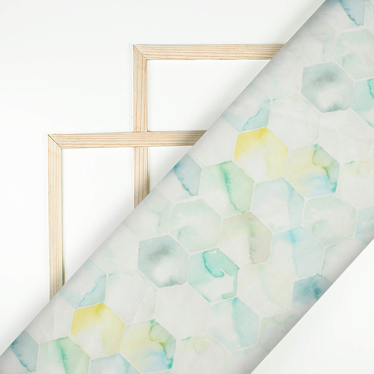 Pastel Green And White Geometric Pattern Digital Print Chanderi Fabric