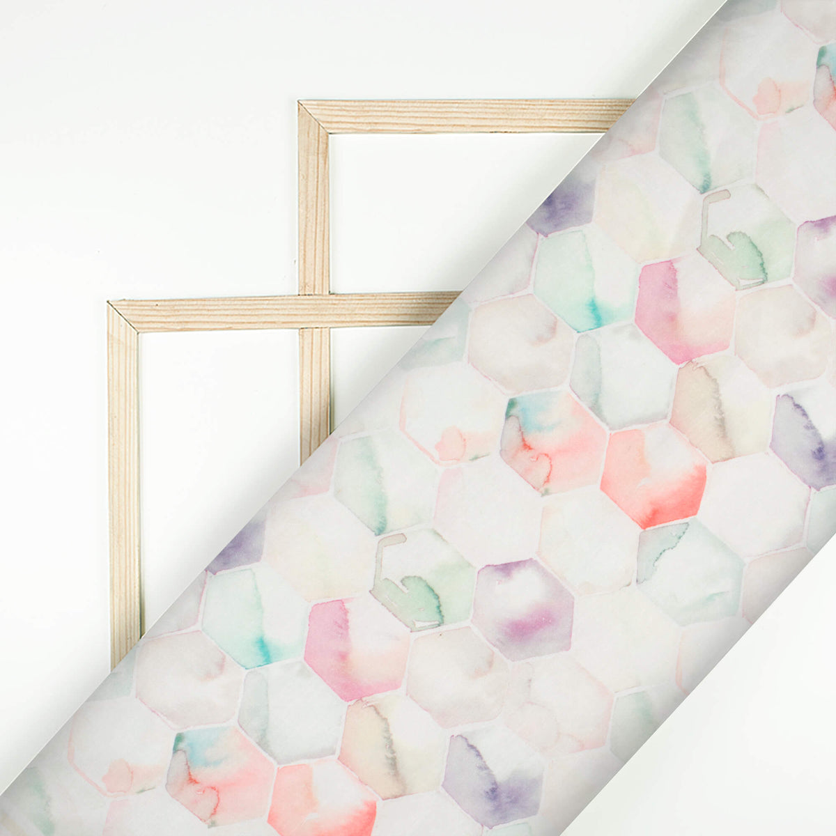 Sage Green And Red Geometric Pattern Digital Print Chanderi Fabric