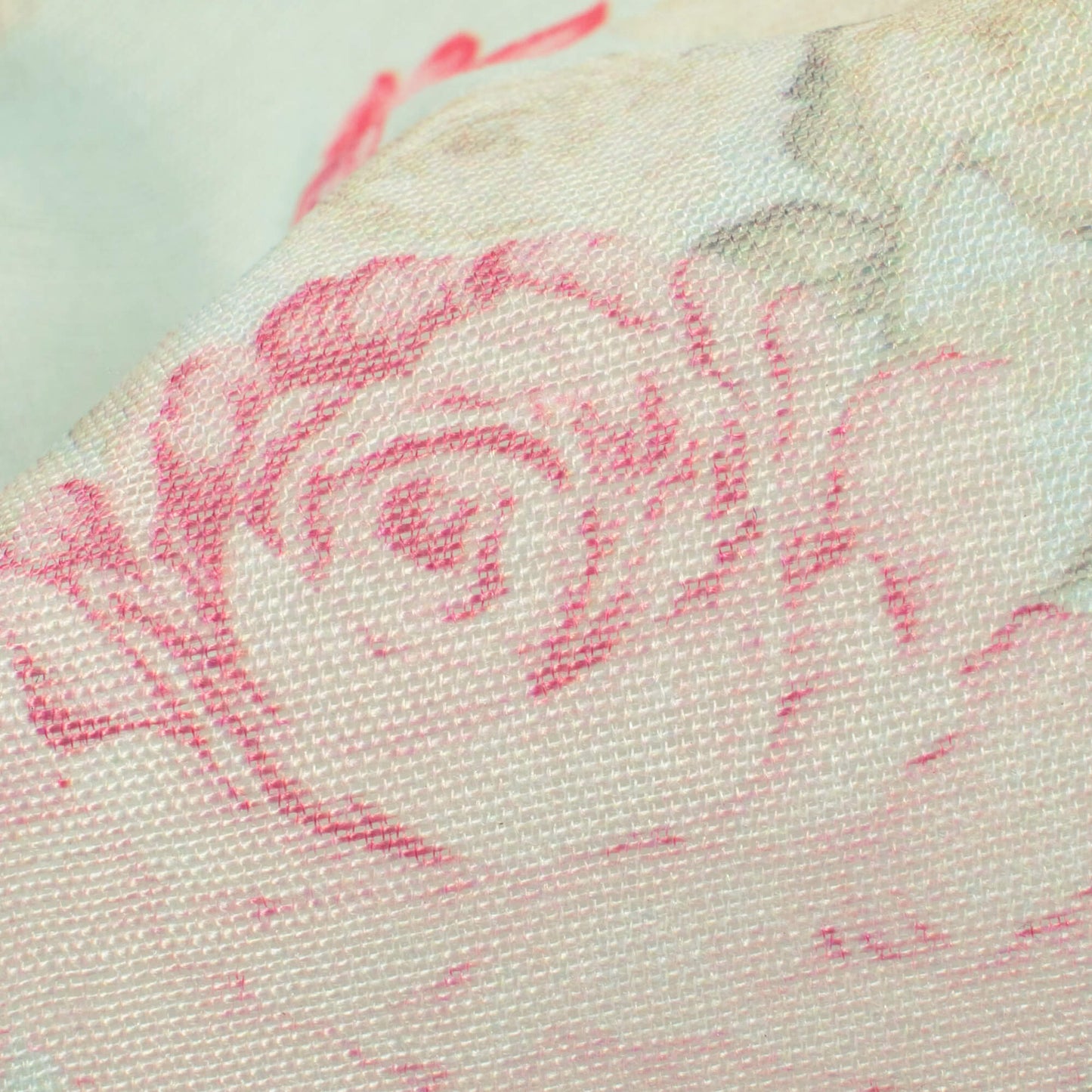 Mint Green And Pale Pink Floral Pattern Digital Print Chanderi Fabric