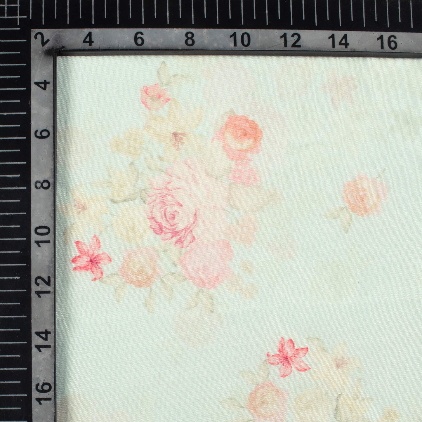 Mint Green And Pale Pink Floral Pattern Digital Print Chanderi Fabric
