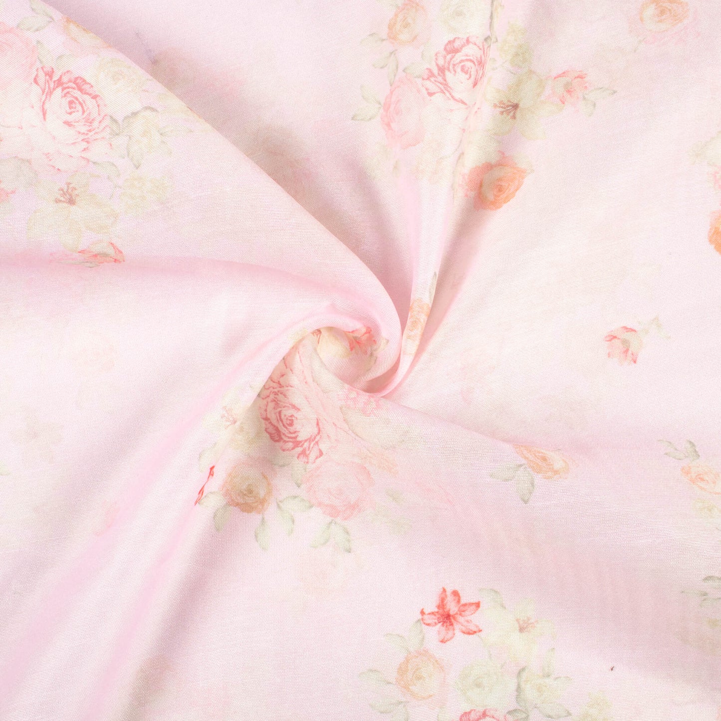 Pale Pink And Peach Floral Pattern Digital Print Chanderi Fabric